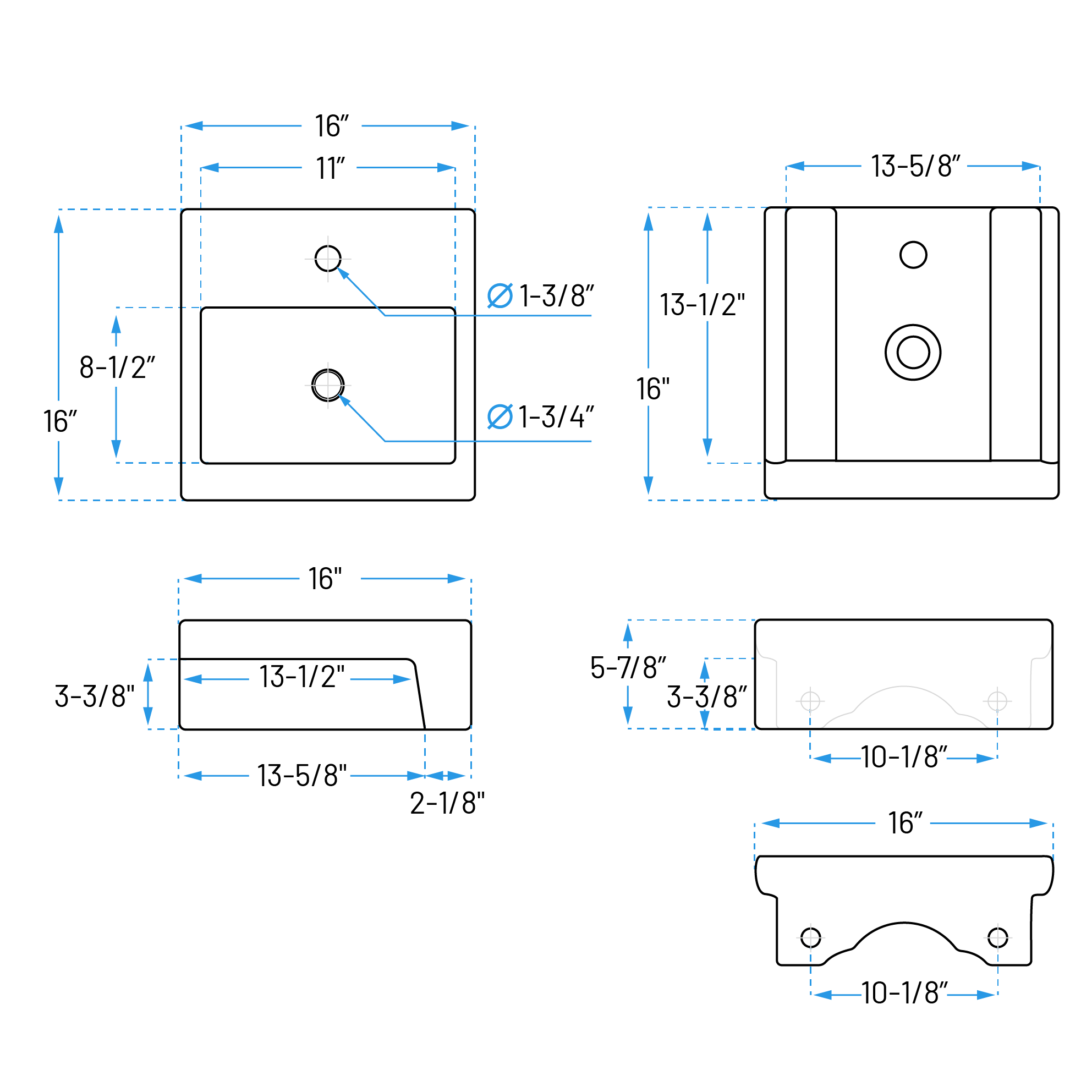 Bulk-Packed 16 x 16" White Semi-Recessed Porcelain Vessel Sink with Overflow, VCS-1616-R-T - Image 4