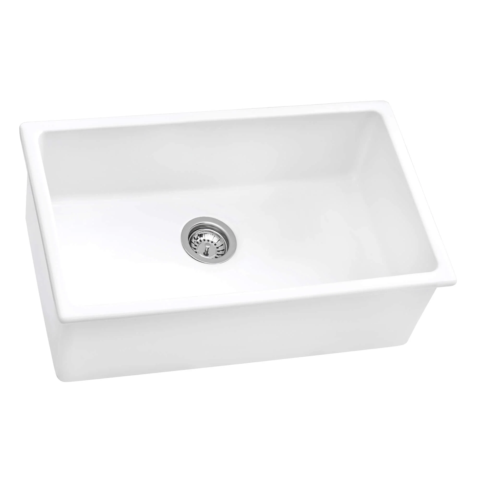 30 x 18" White Fireclay Dual Mount Single Bowl Kitchen Sink with Grid and Strainer, FC-3018-S - Image 5