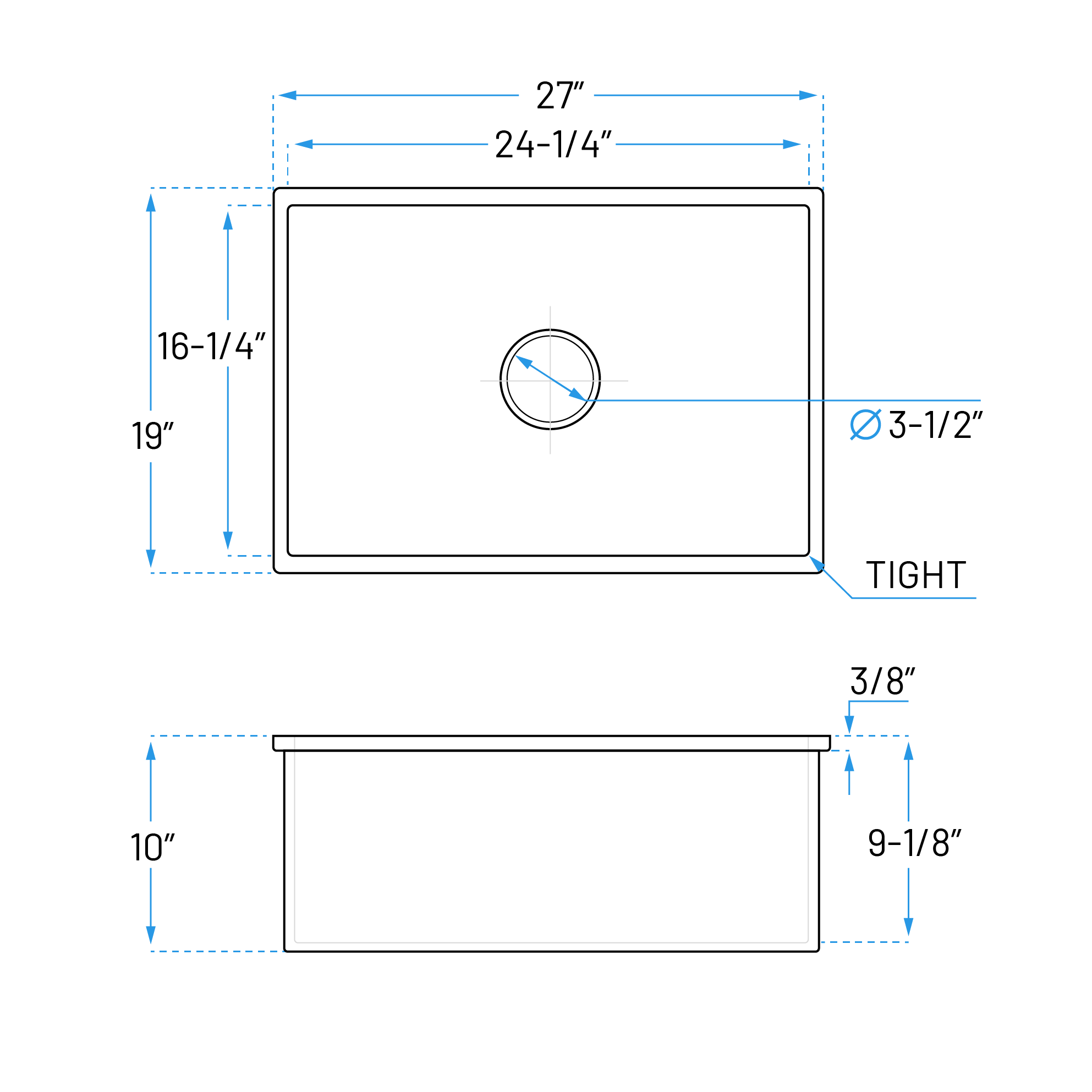 27 x 19" White Fireclay Dual Mount Single Bowl Kitchen Sink with Grid and Strainer, FC-2719-S - Image 6
