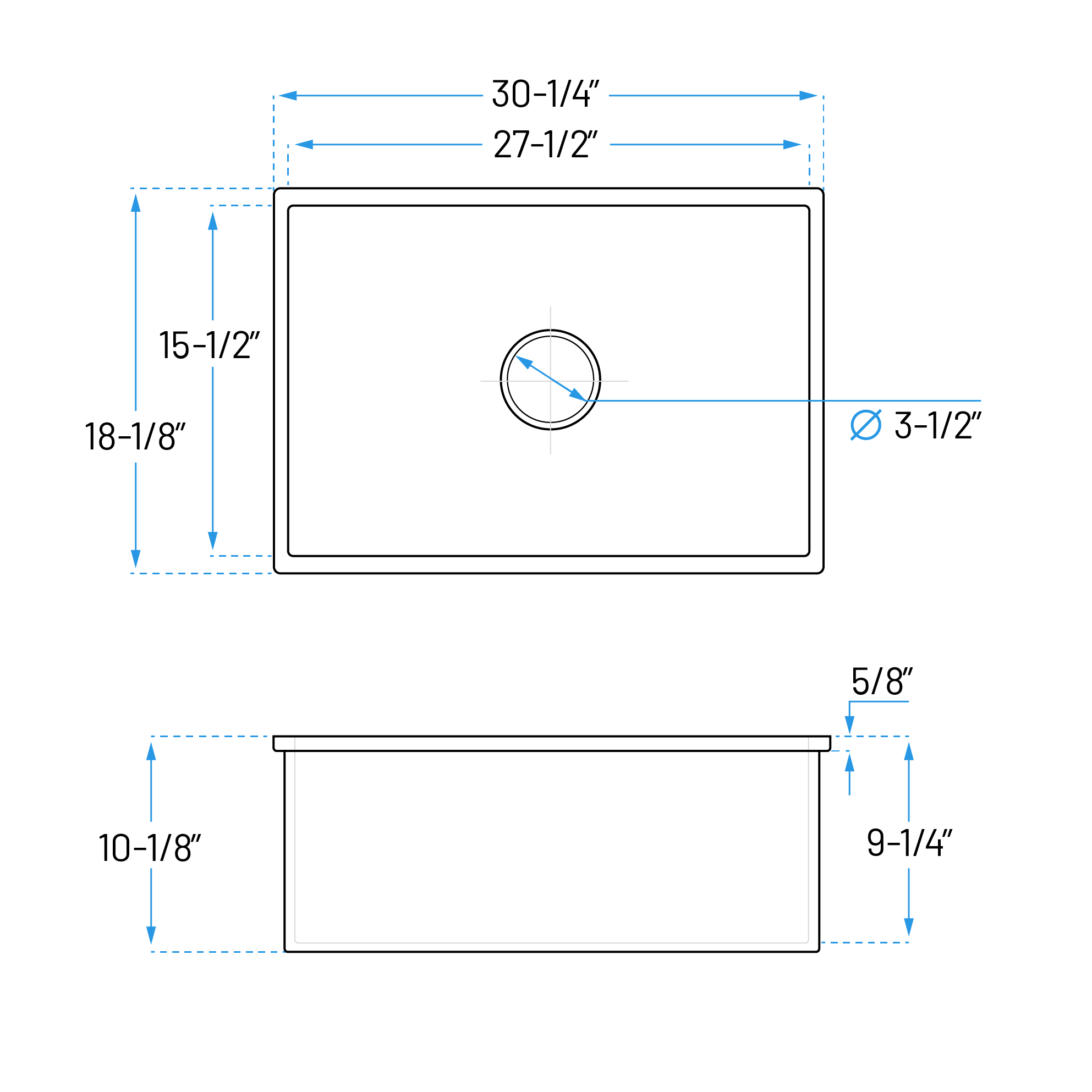 30 x 18" White Fireclay Dual Mount Single Bowl Kitchen Sink with Grid and Strainer, FC-3018-S - Image 6