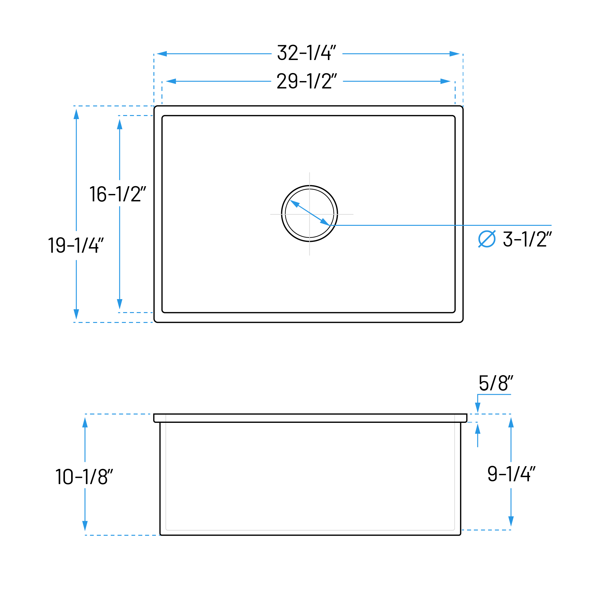 32 x 19" White Fireclay Dual Mount Single Bowl Kitchen Sink with Grid and Strainer, FC-3219-S - Image 6