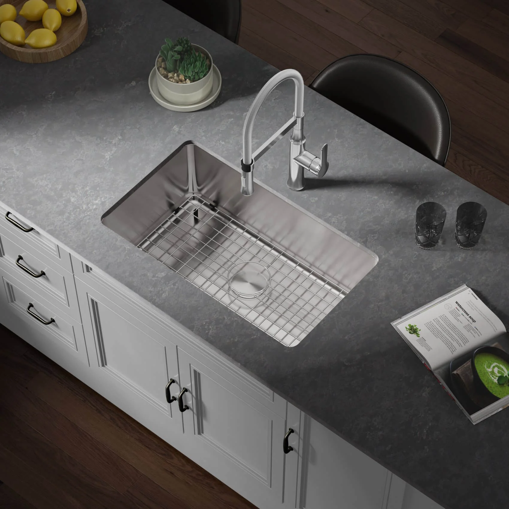 Chrome Single Handle Spring Kitchen Faucet with Sprayer, A-730-C - Image 5