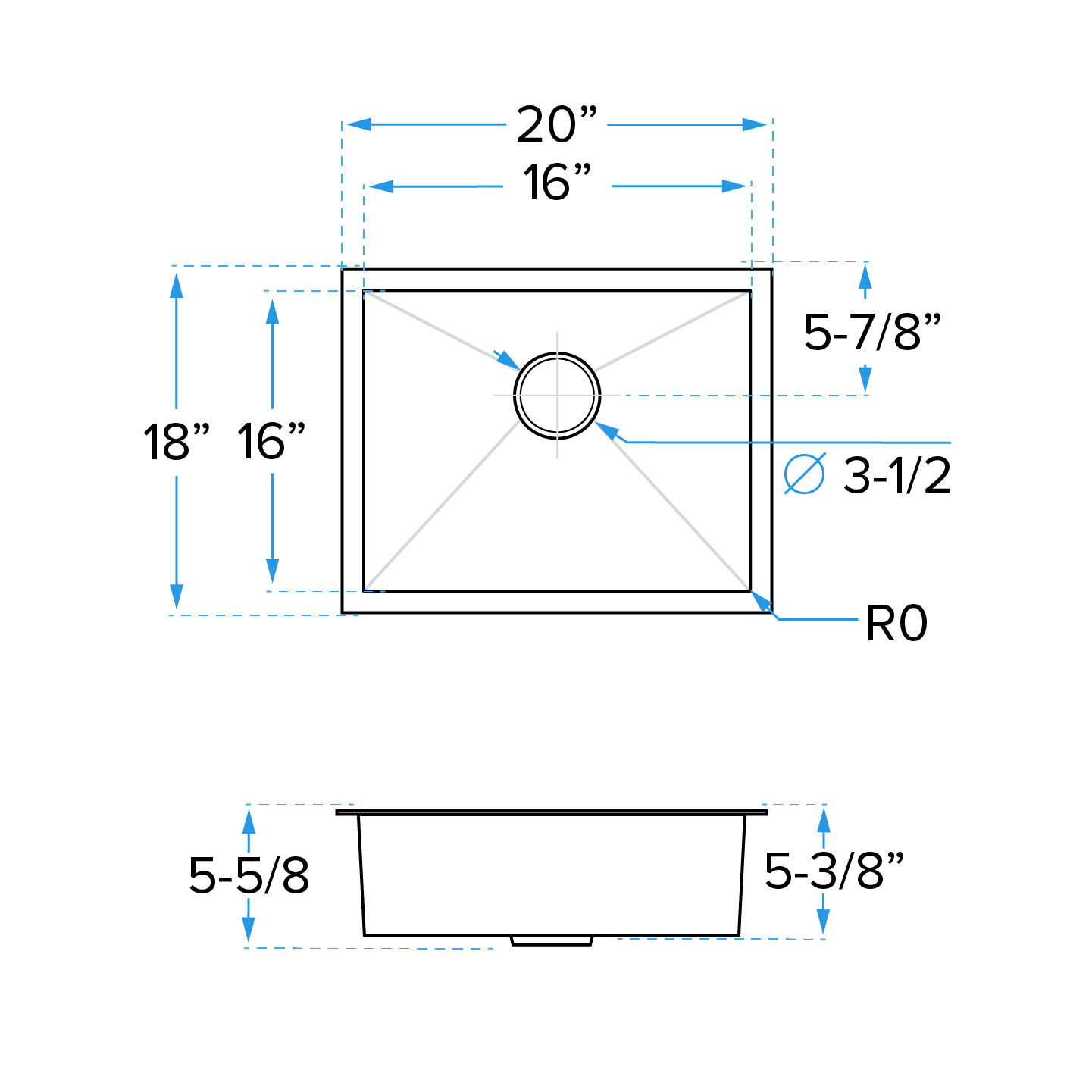 20" Undermount Stainless Steel Single Bowl ADA Kitchen Sink, ADA-KH-2016-S-R0 - Image 6