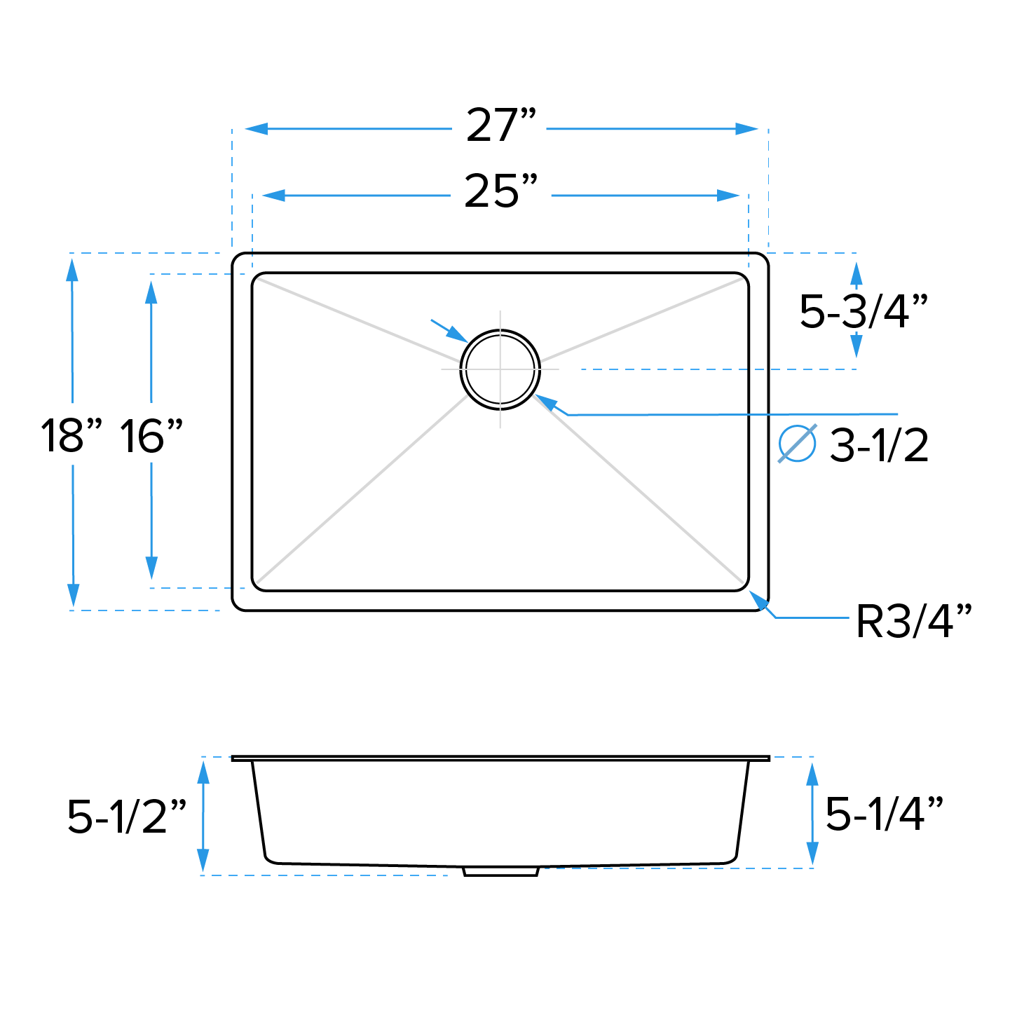 27" Undermount Stainless Steel Single Bowl ADA-Compliant Kitchen Sink, ADA-KH-2718-S-R20 - Image 6
