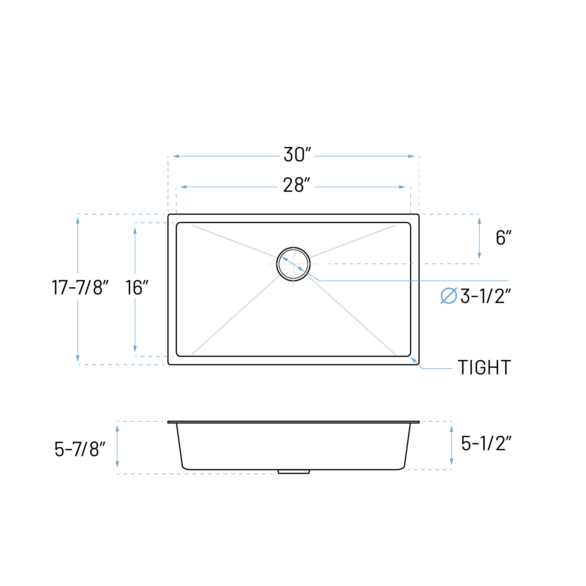 30" ADA Undermount Stainless Steel Kitchen Sink with R15 Corners – ADA-KH-3018-S-R15 - Image 5