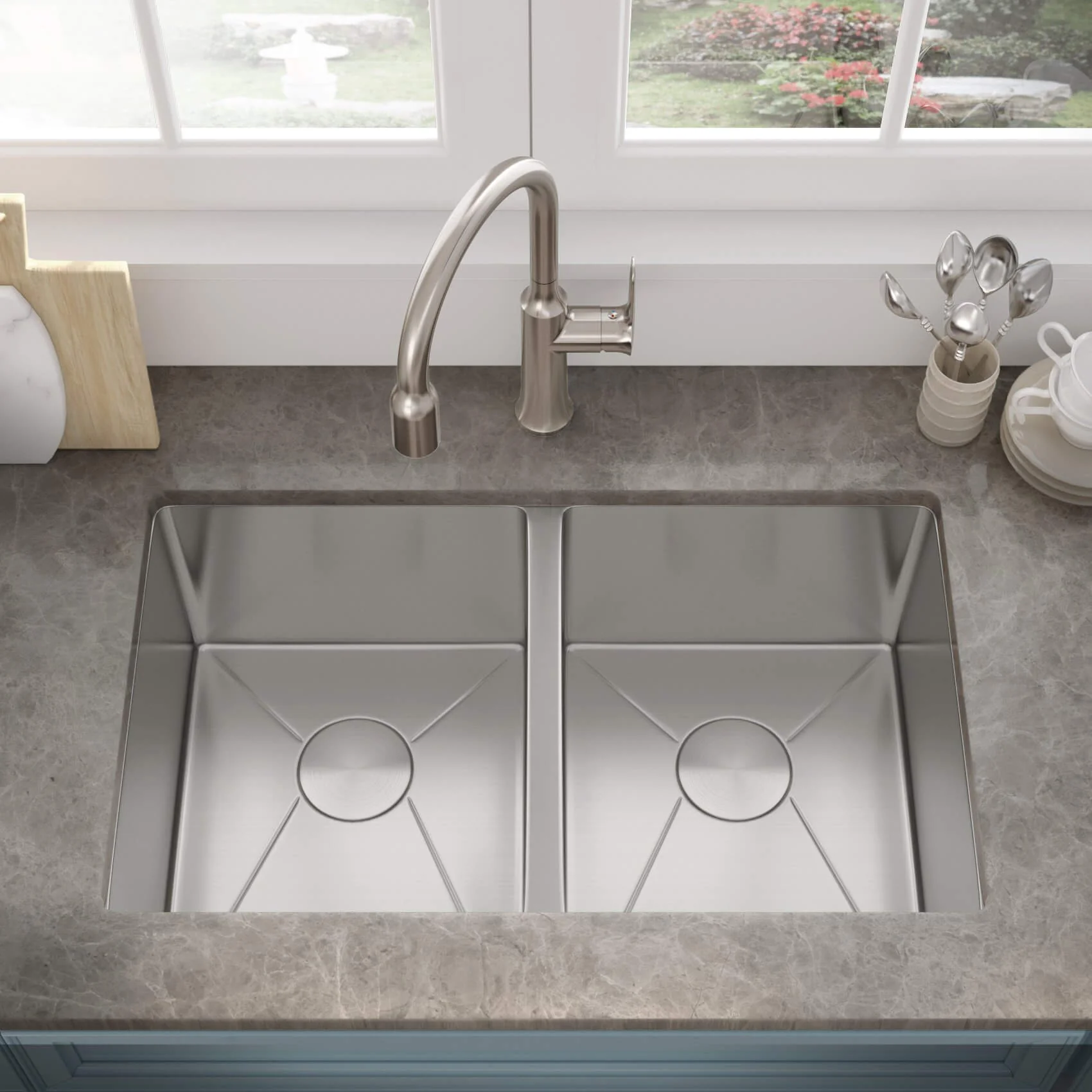31" Undermount Double Bowl Stainless Steel ADA-Compliant Kitchen Sink, ADA-KH-3118-D-R20 - Image 3