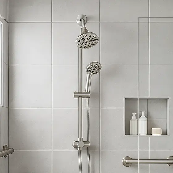 Chrome Dual Overhead Spray and Handheld Shower Head Combo with Slide Bar, ADA-ST-71-C - Image 3