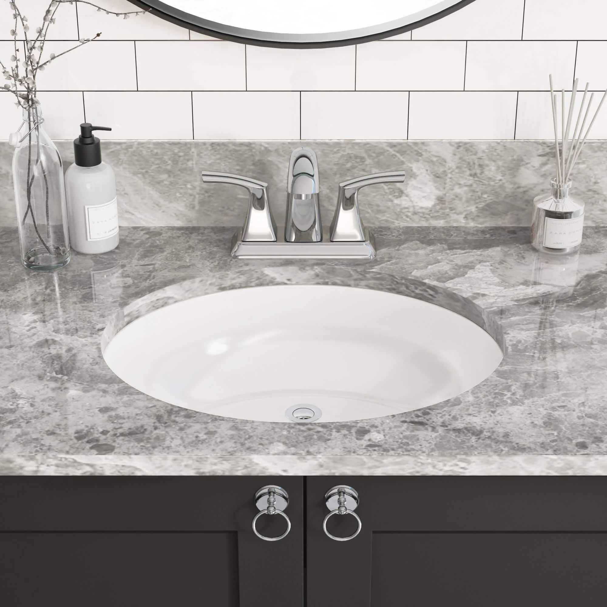 17-1/8" Oval Porcelain Undermount Bathroom Sink with Overflow Drain in White, VCS-1215-O - Image 3