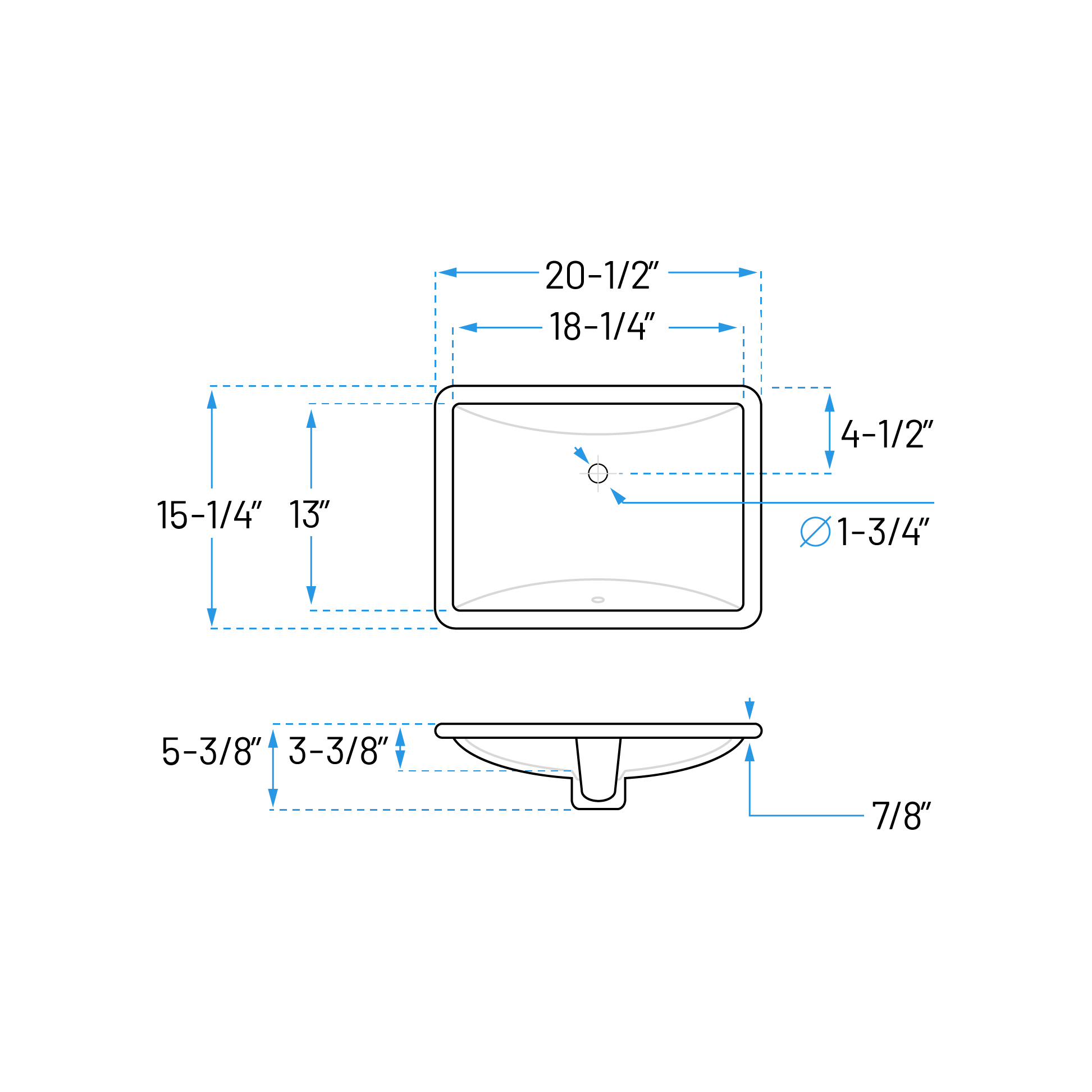 21" x 15" Shallow White Porcelain Undermount ADA Rectangular Bathroom Sink, ADA-VCS-1318-R - Image 6