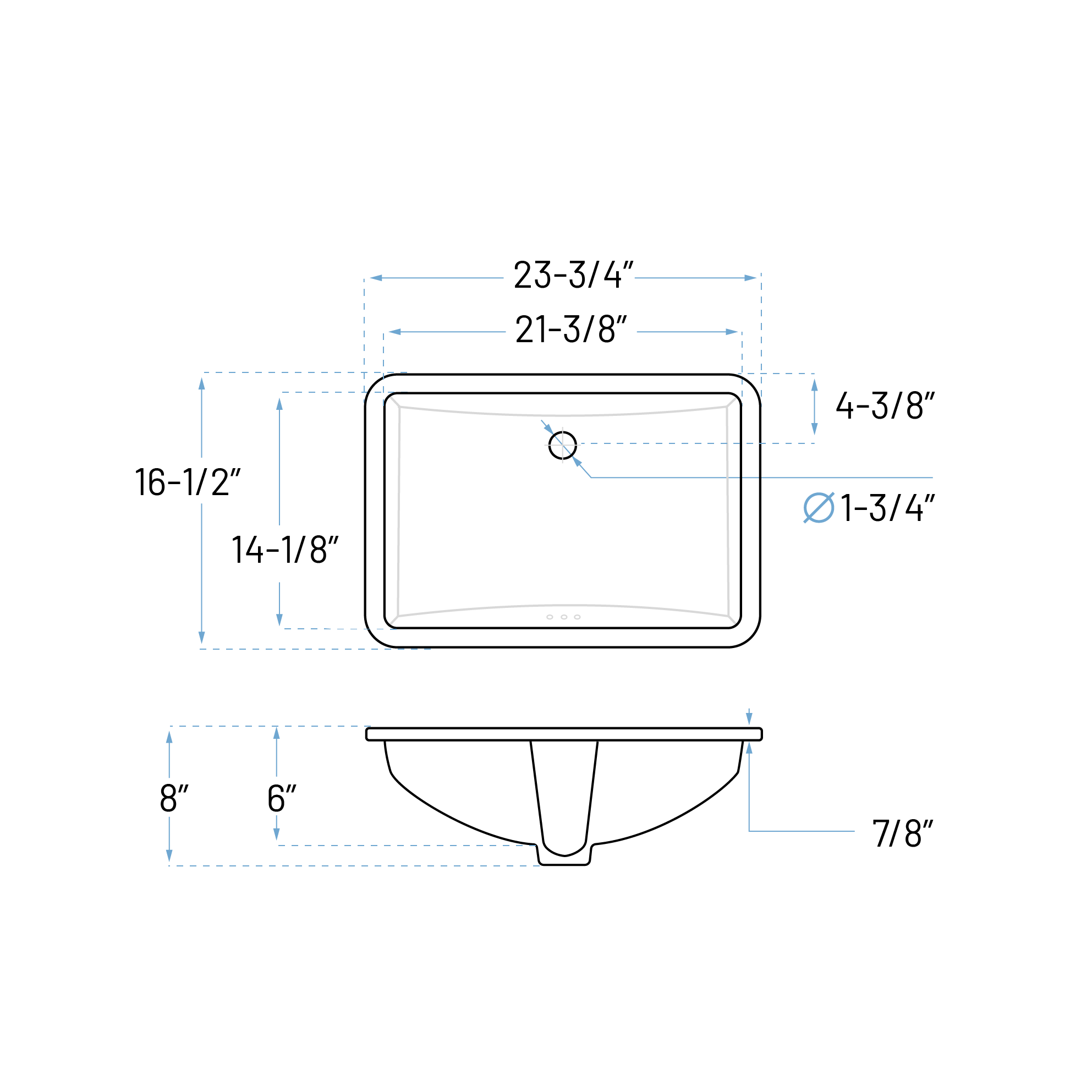 23-3/4" Rectangular Porcelain Undermount Bathroom Sink with Overflow Drain in White, VCS-1421-R - Image 2
