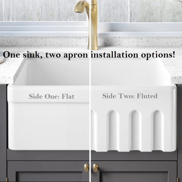 33 x 20" Fireclay Farmhouse Single Bowl Kitchen Sink with Grid and Strainer, FC-3320-S - Image 3