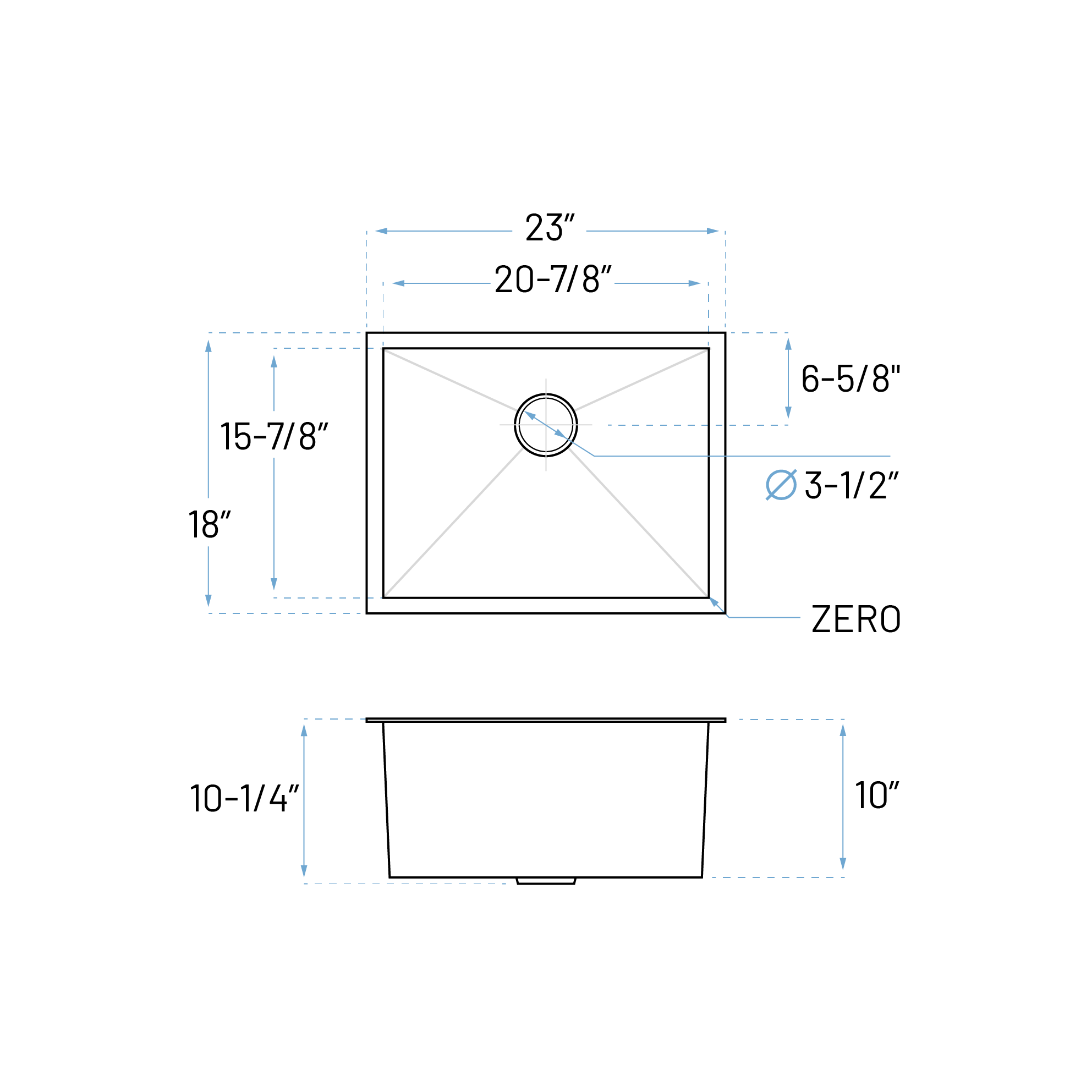 23" Zero Radius Undermount Stainless Steel Single Bowl Kitchen Sink, KH-2318-10-S-R0 - Image 7