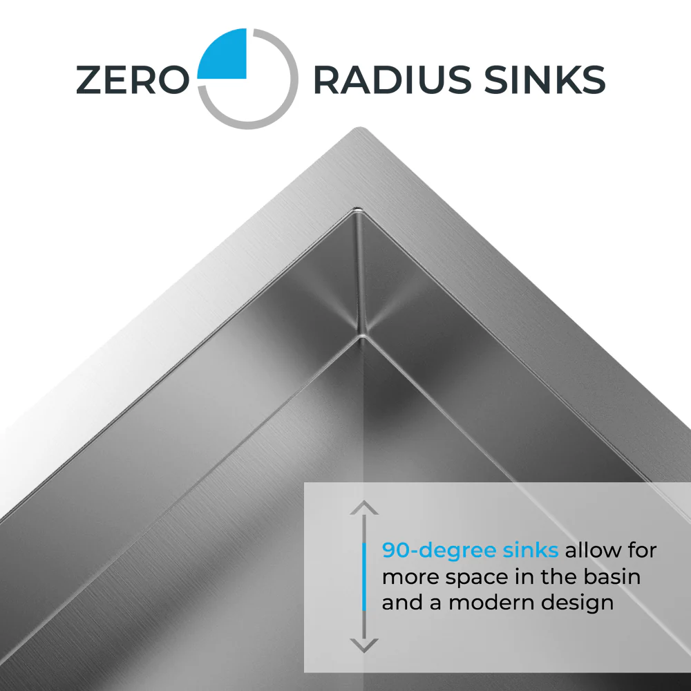 27" Zero Radius Undermount Stainless Steel Single Bowl Kitchen Sink, KH-2718-10-S-R0 - Image 3
