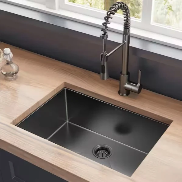 27" Undermount Gunmetal Black Stainless Steel Single Bowl Kitchen Sink, KH-2718-10-S-R15-GM - Image 5