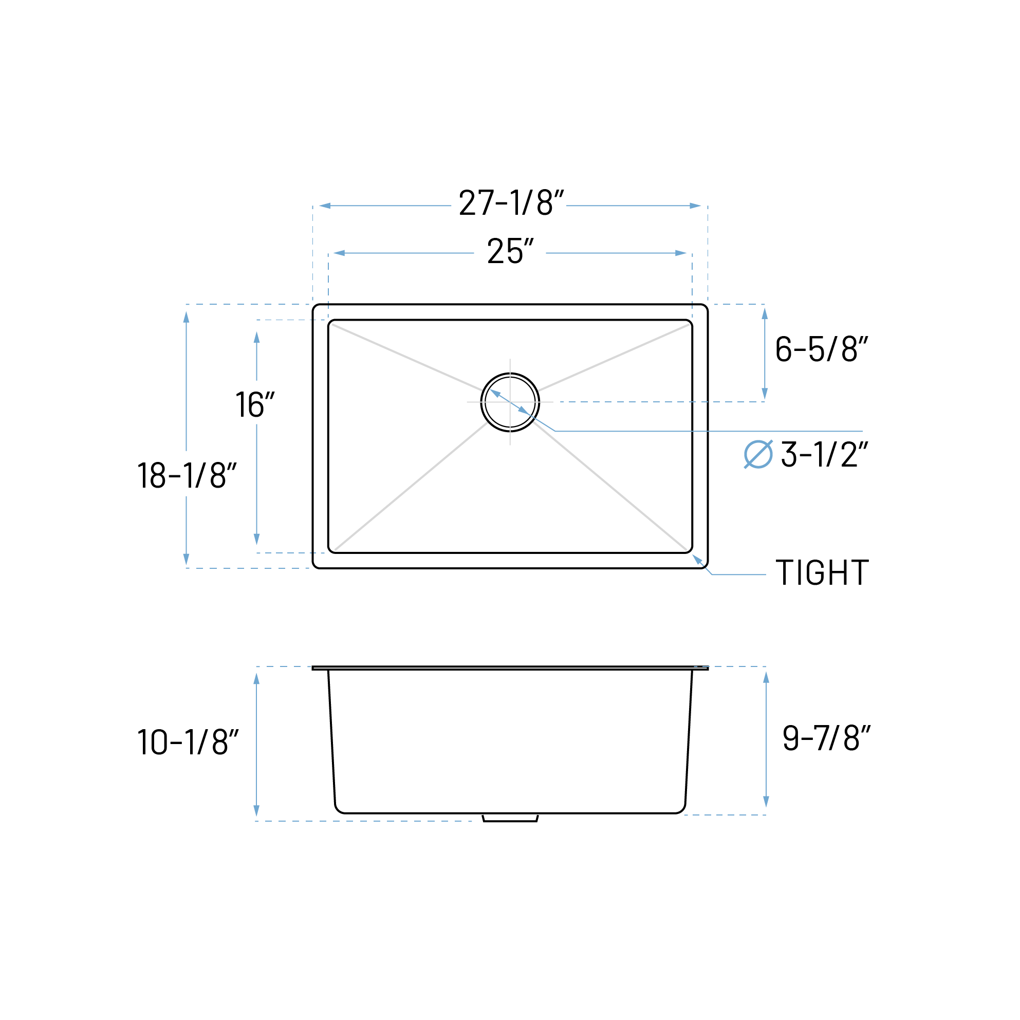 27" Undermount Gunmetal Black Stainless Steel Single Bowl Kitchen Sink, KH-2718-10-S-R15-GM - Image 7