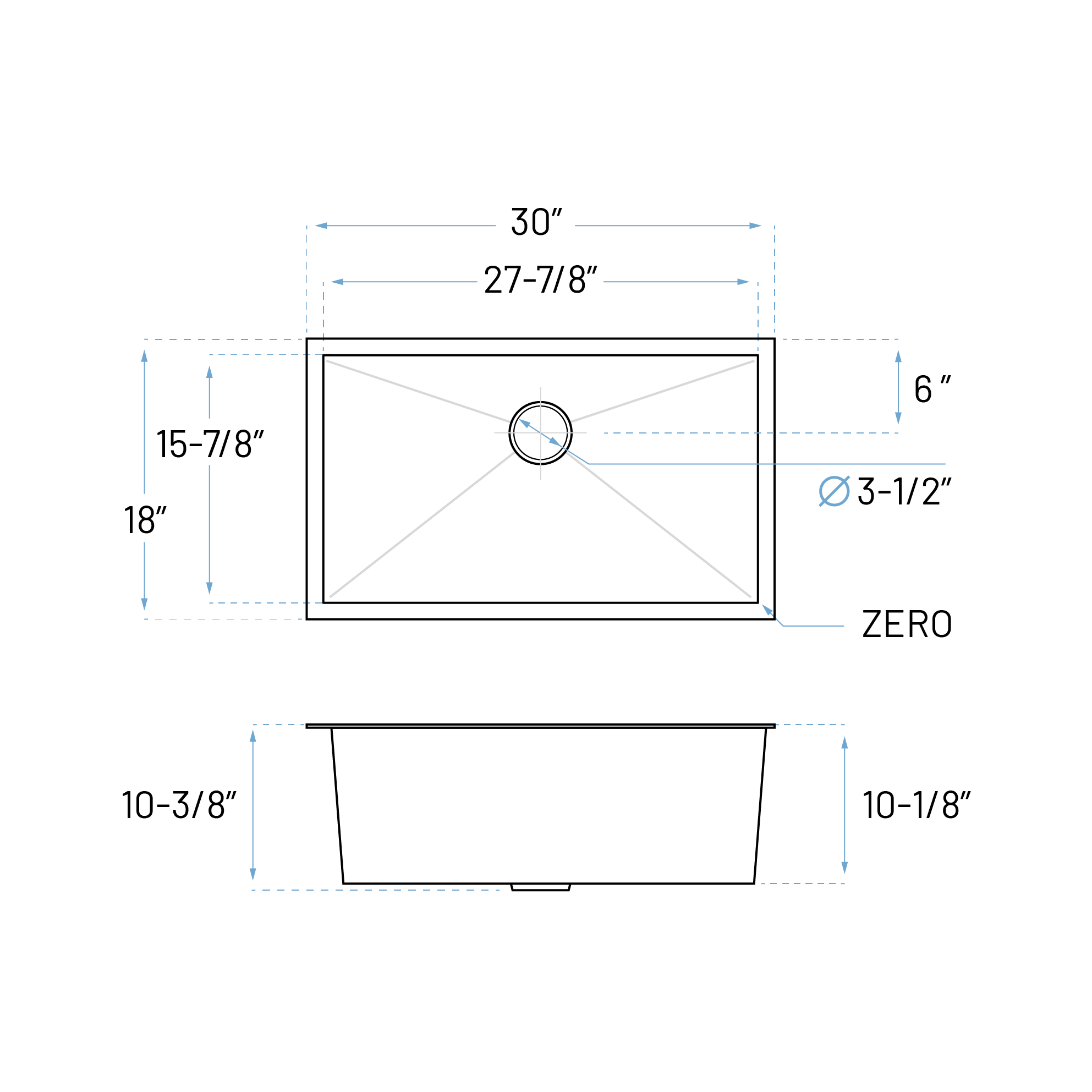 30" Zero Radius Undermount Stainless Steel Single Bowl Kitchen Sink, KH-3018-10-S-R0 - Image 8