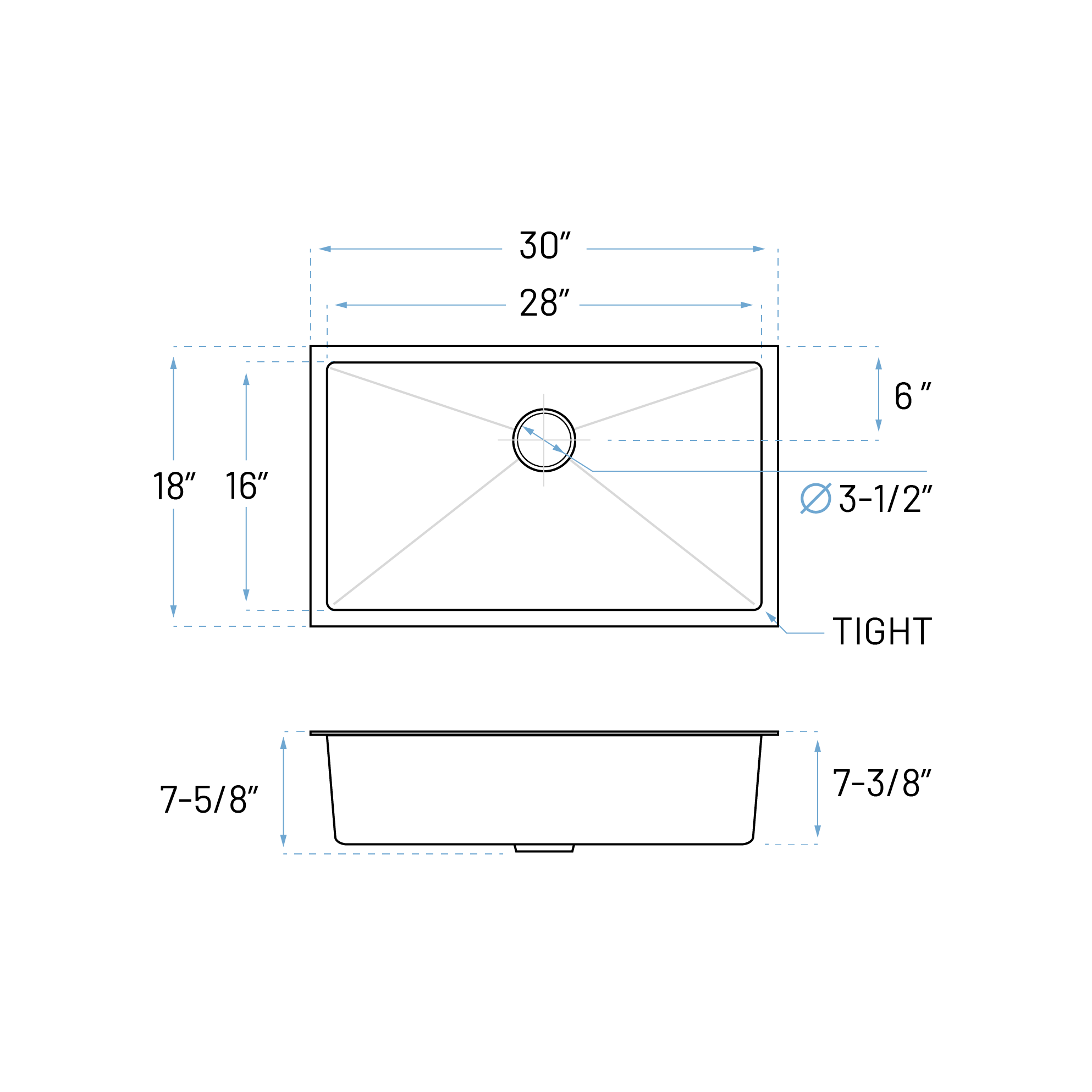 30" Extra Large Undermount 7-Inch Deep Stainless Steel Single Bowl Kitchen Sink, KH-3018-7-S-R15 - Image 5