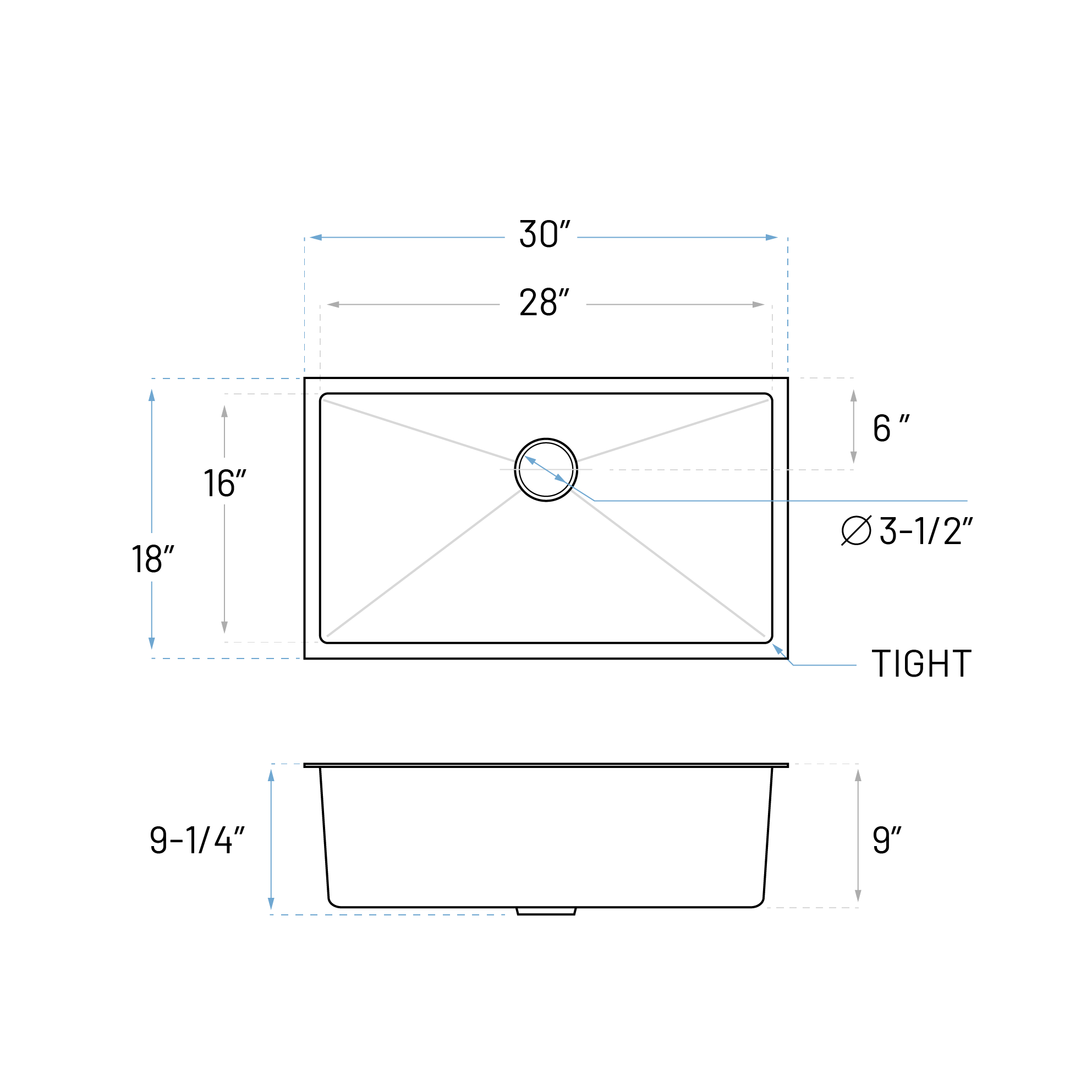 30" Large Undermount Stainless Steel Single Bowl Kitchen Sink, KH-3018-9-S-R20 - Image 5