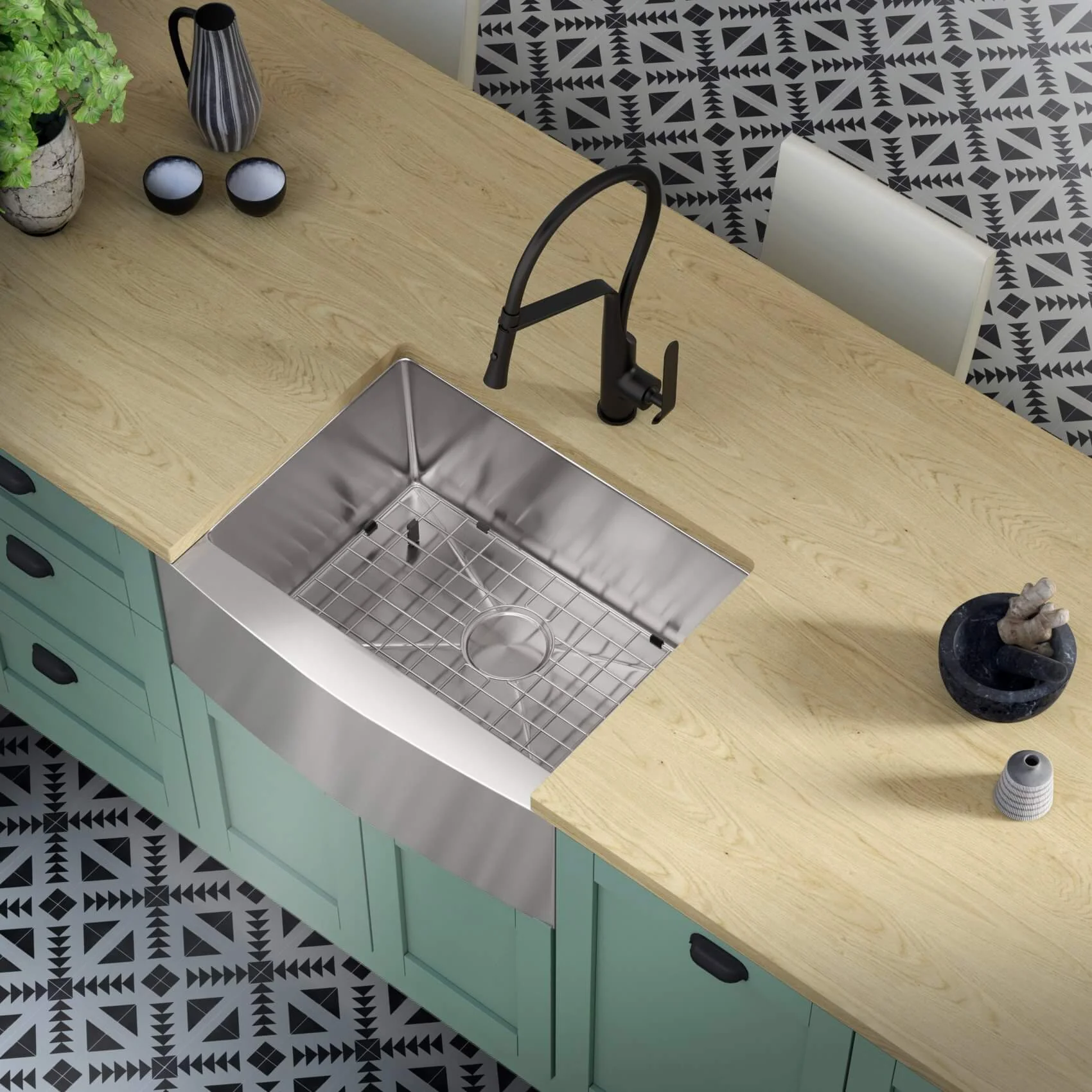 30" Tight Radius Farmhouse Apron Front Stainless Steel Single Bowl Kitchen Sink, KH-3021-10-S-R15-F - Image 3