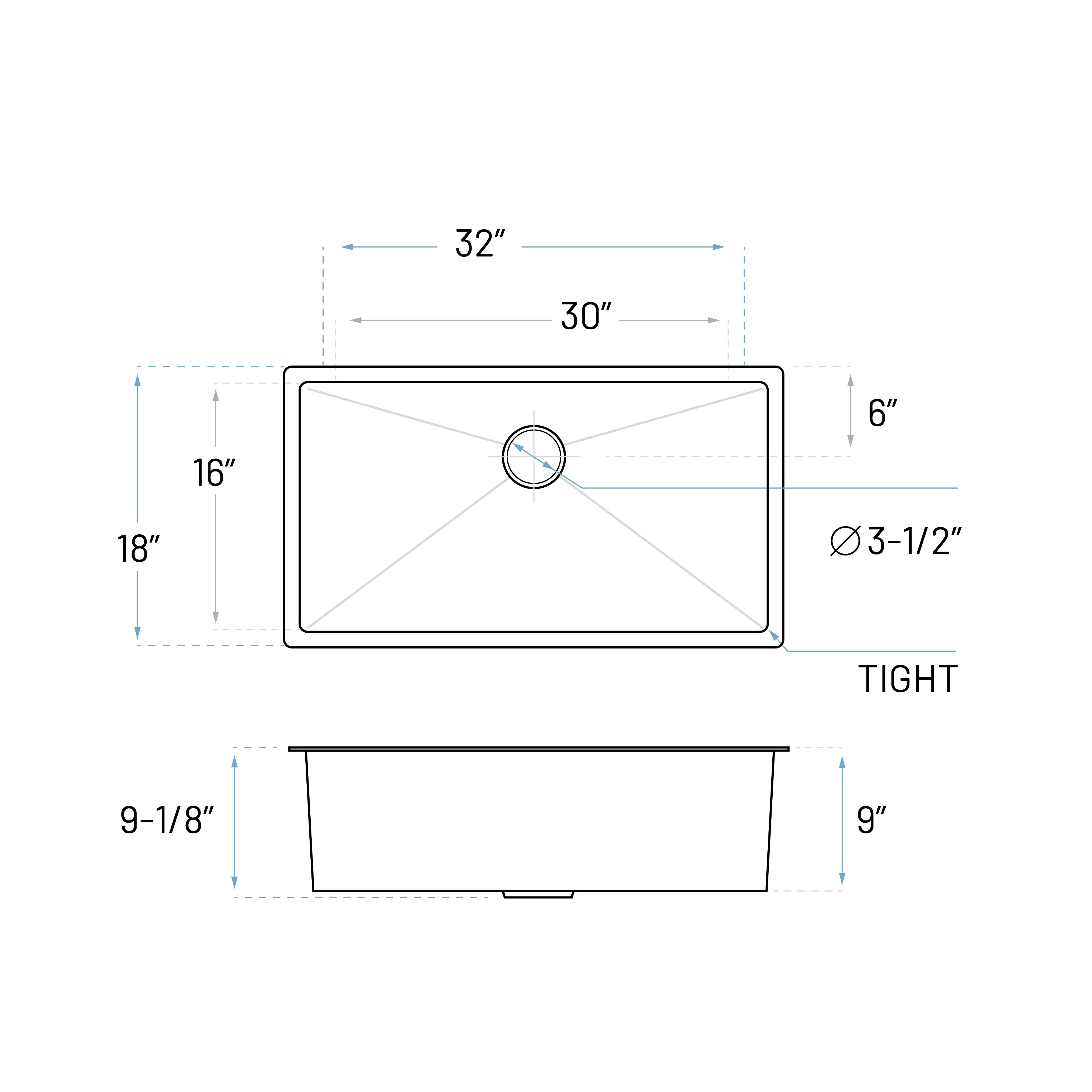 32" Extra Large Undermount Stainless Steel Single Bowl Kitchen Sink, KH-3218-9-S-R20 - Image 5