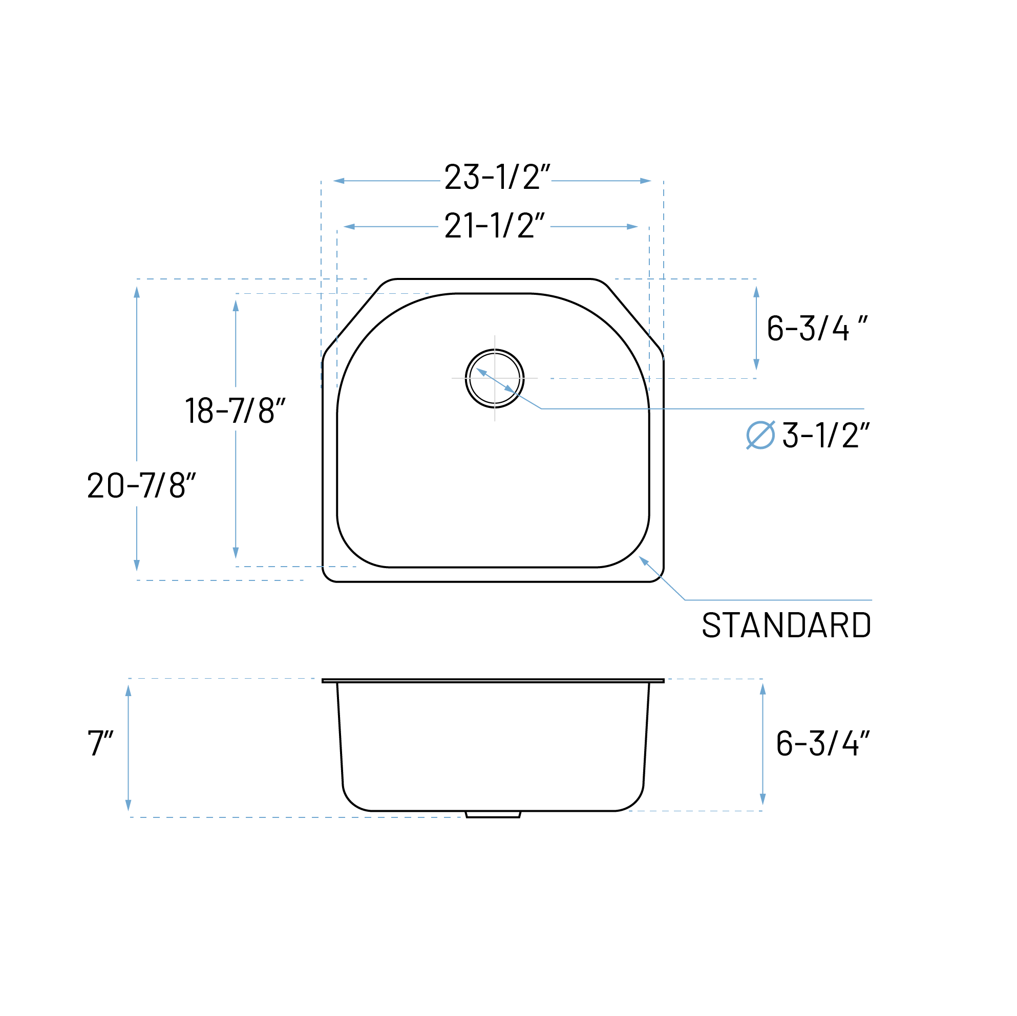 23" Undermount D-Shaped Stainless Steel Single Bowl 7-inch Deep Kitchen Sink, KSN-2321-7-S - Image 5