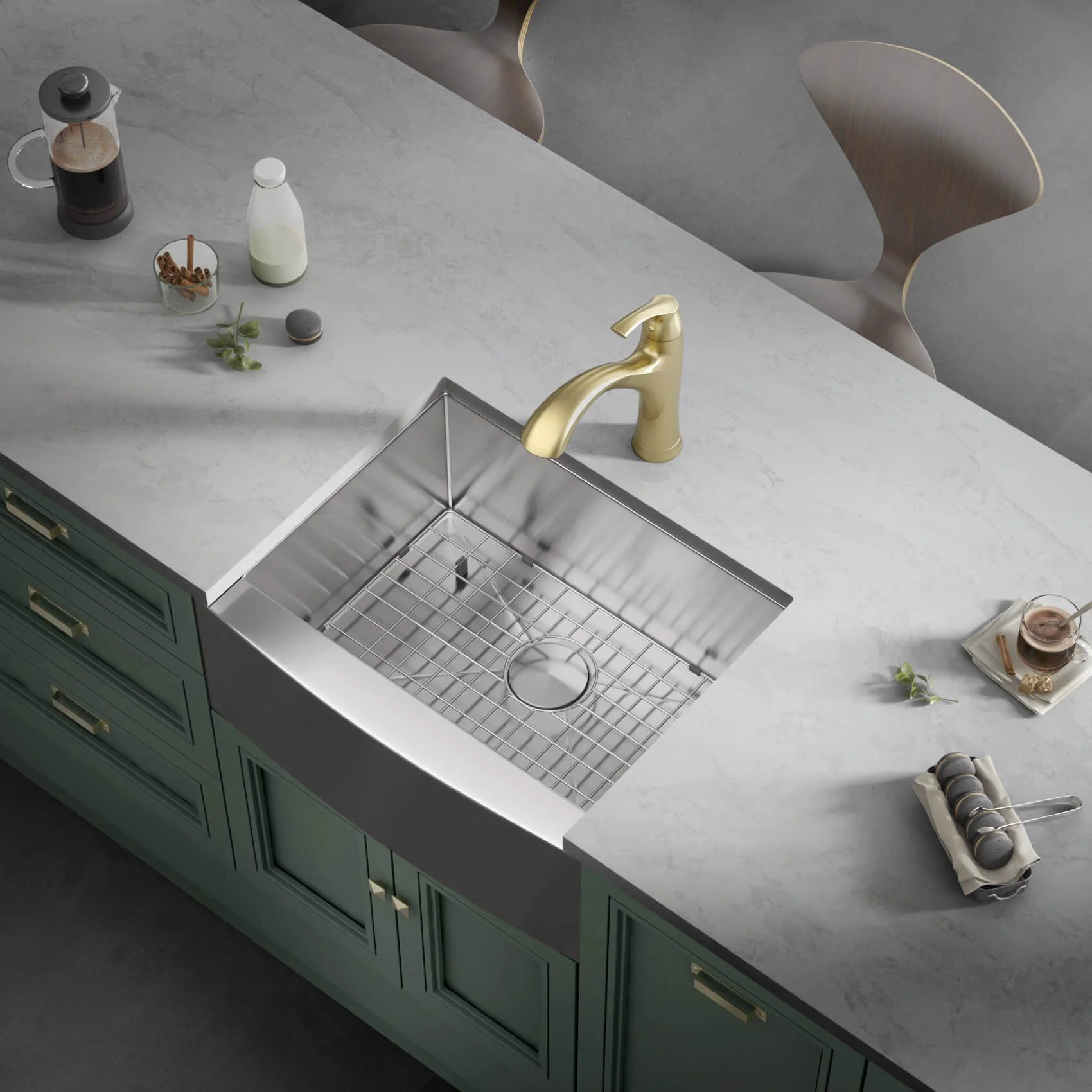 33" Zero Radius Farmhouse Apron Front Stainless Steel Kitchen Sink, KH-3321-10-S-R0-F - Image 3