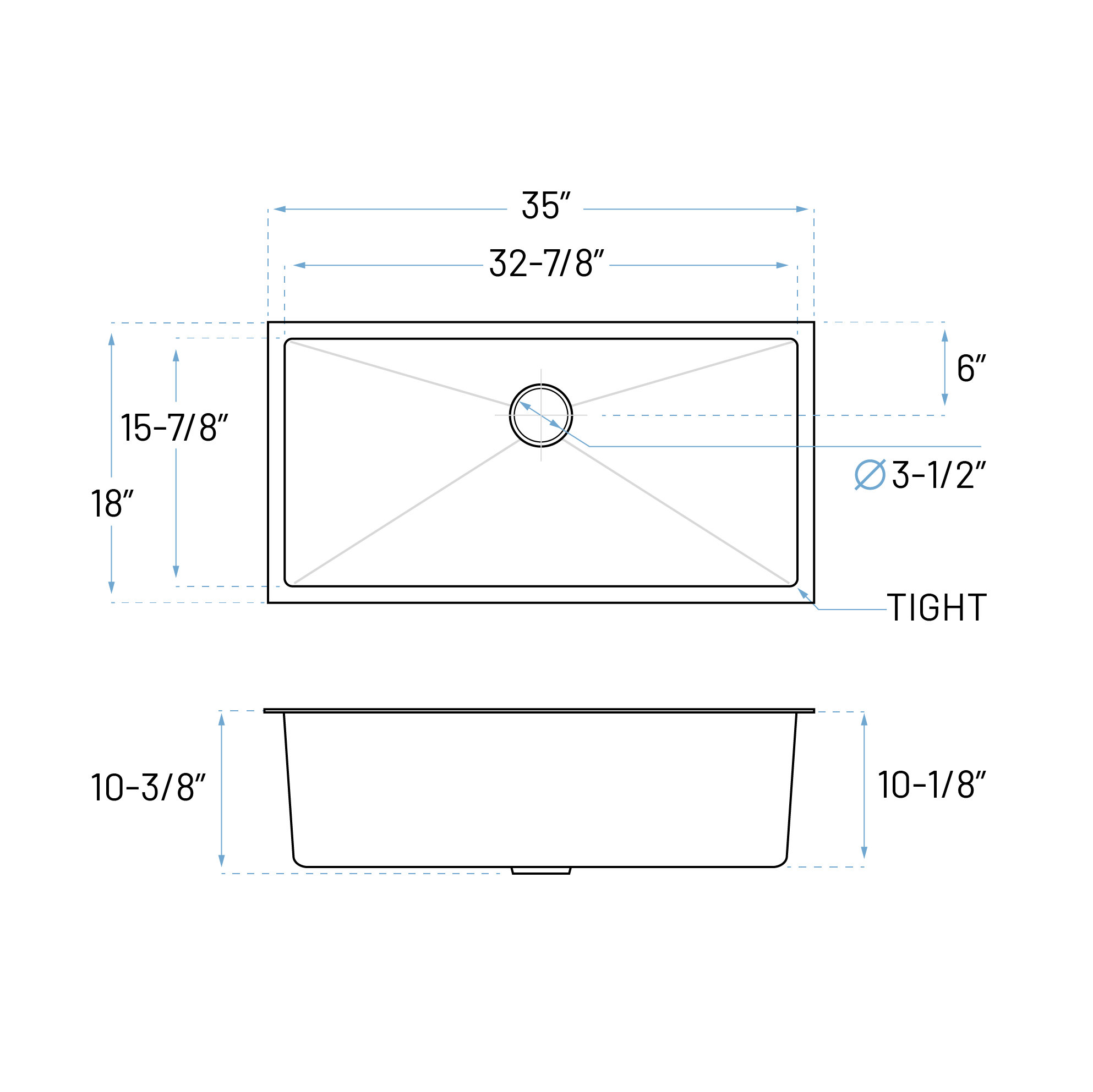 35" Undermount Stainless Steel Deep Single Bowl Kitchen Sink, KH-3518-10-S-R15 - Image 6