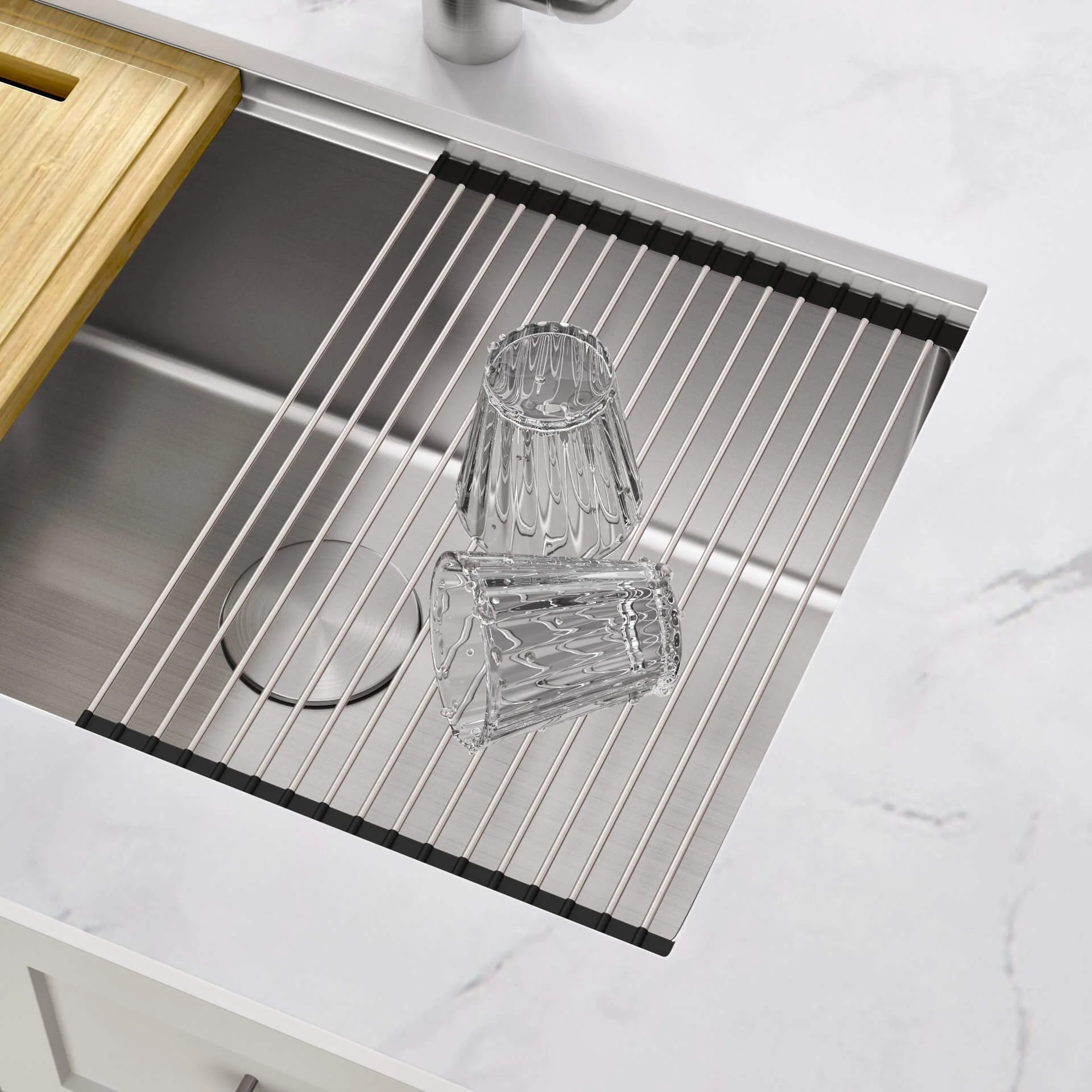 27" Workstation Undermount Stainless Steel Kitchen Sink with Accessories, KHWS-2718-10-S-R15 - Image 4
