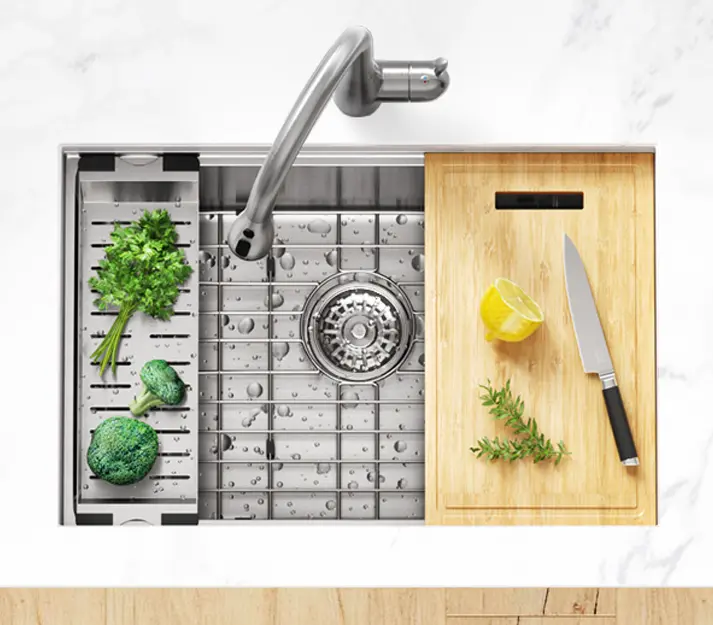33" Extra-Large Workstation Undermount Stainless Steel Kitchen Sink, KHWS-3318-10-S-R15 - Image 4