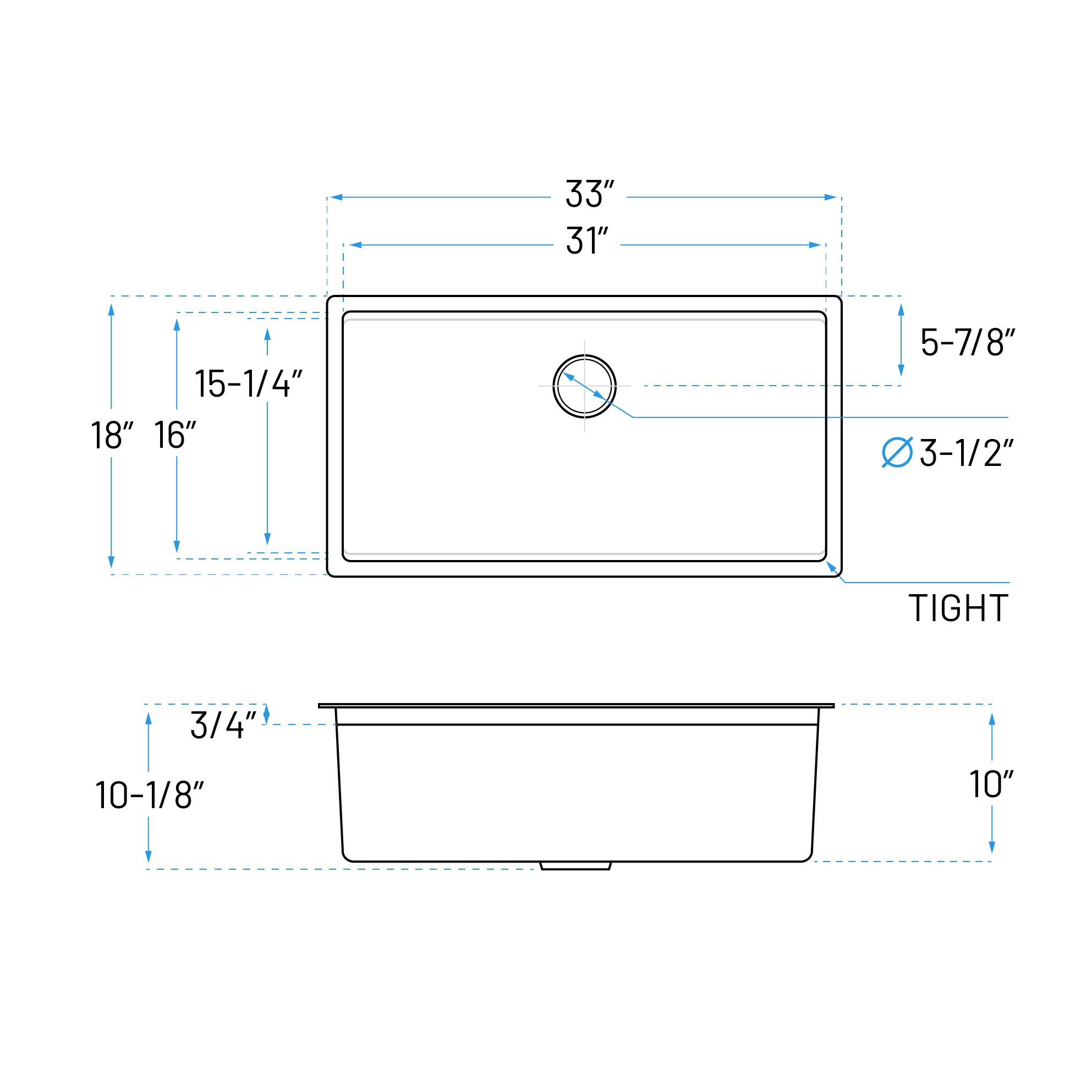 33" Extra-Large Workstation Undermount Stainless Steel Kitchen Sink, KHWS-3318-10-S-R15 - Image 8