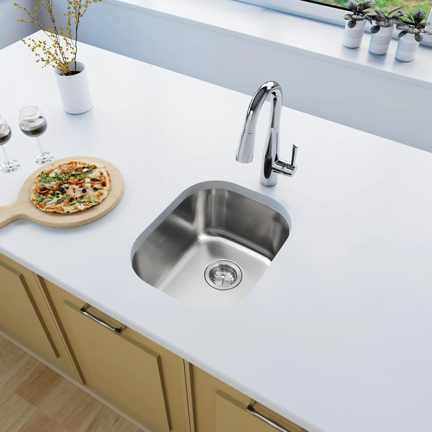 12" Undermount Stainless Steel Single Bowl Bar and RV Sink, KSN-1218-8-S - Image 3