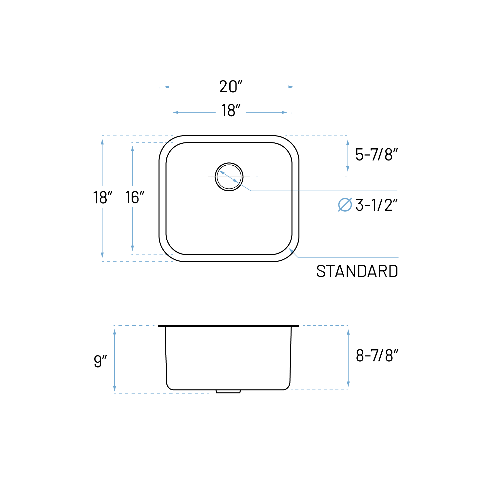 20" Compact Undermount Stainless Steel Single Bowl Kitchen Sink, KSN-2018-9-S - Image 5