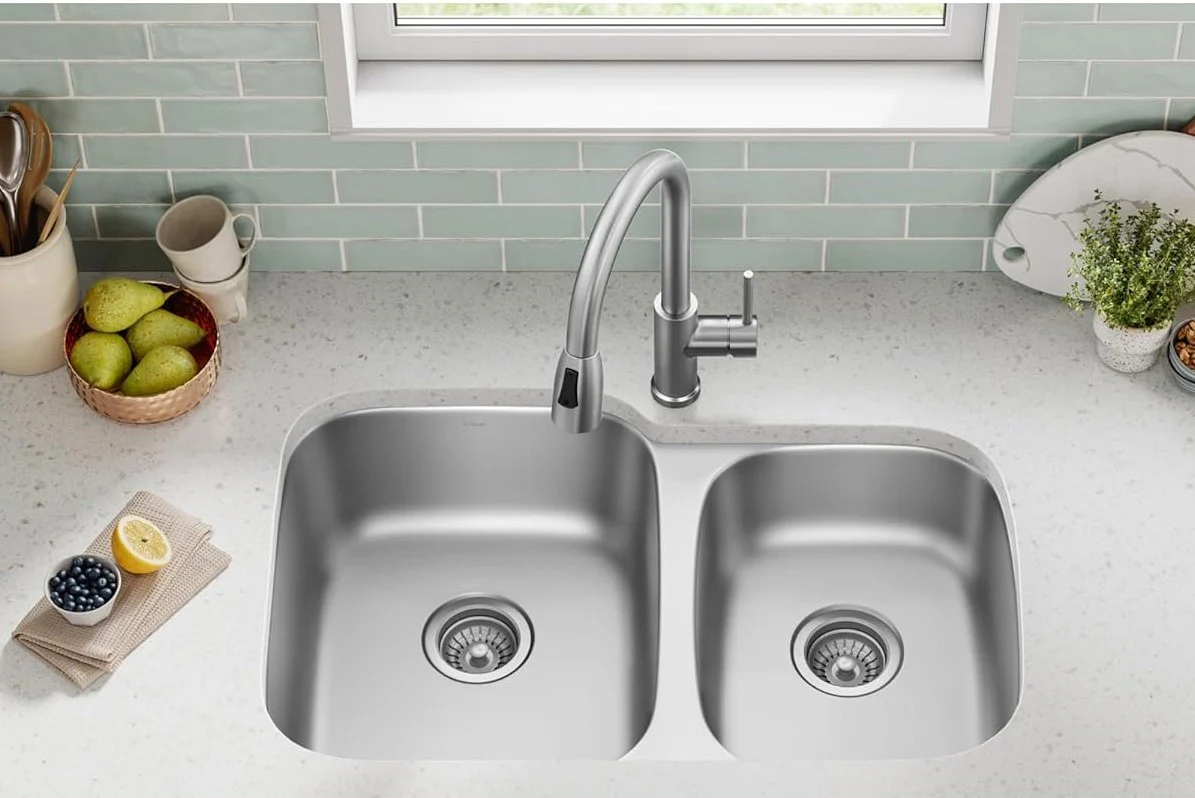 32" Undermount Offset 60/40 Double Bowl Stainless Steel Kitchen Sink, KSN-2132-9-D - Image 3