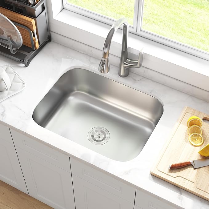 23" Undermount Stainless Steel Single Bowl Kitchen Sink, KSN-2318-9-S - Image 4