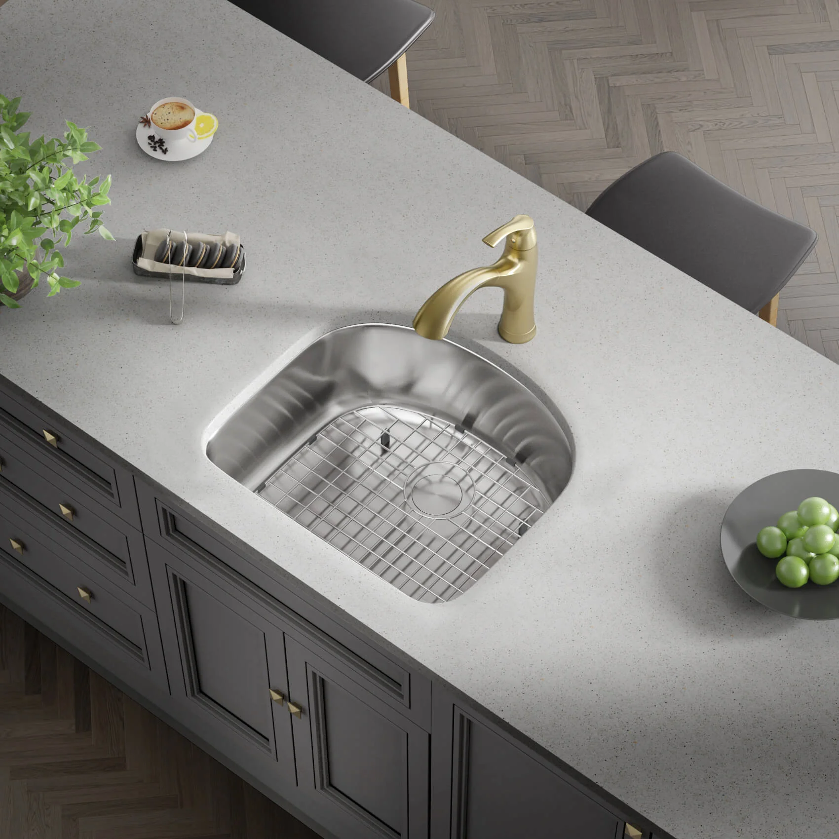 23" Undermount D-Shaped Stainless Steel Single Bowl Kitchen Sink, KSN-2321-9-S - Image 3