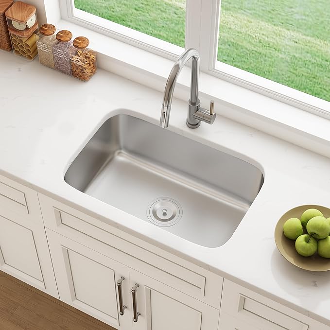 27" Undermount Stainless Steel Single Bowl Kitchen Sink, KSN-2718-9-S - Image 3