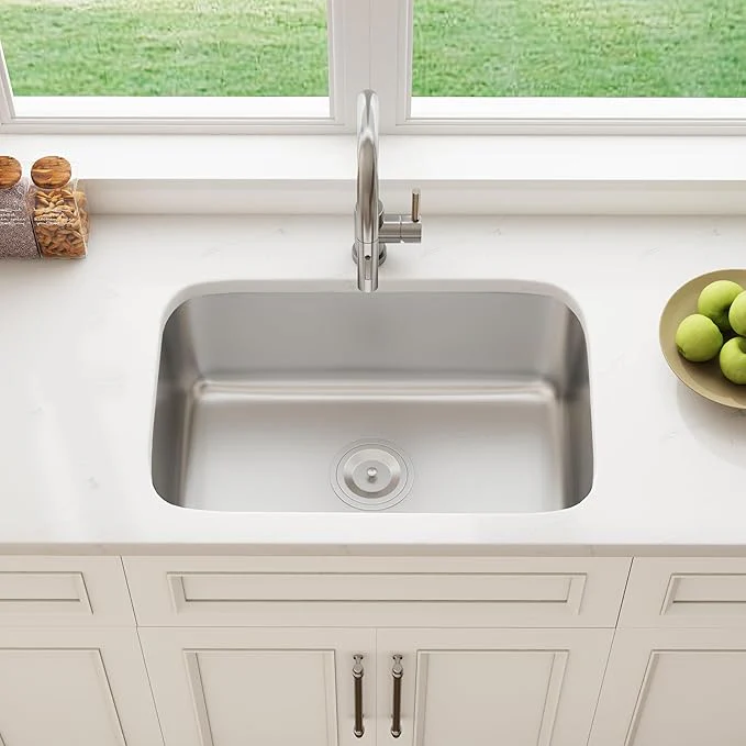 27" Undermount Stainless Steel Single Bowl Kitchen Sink, KSN-2718-9-S - Image 4