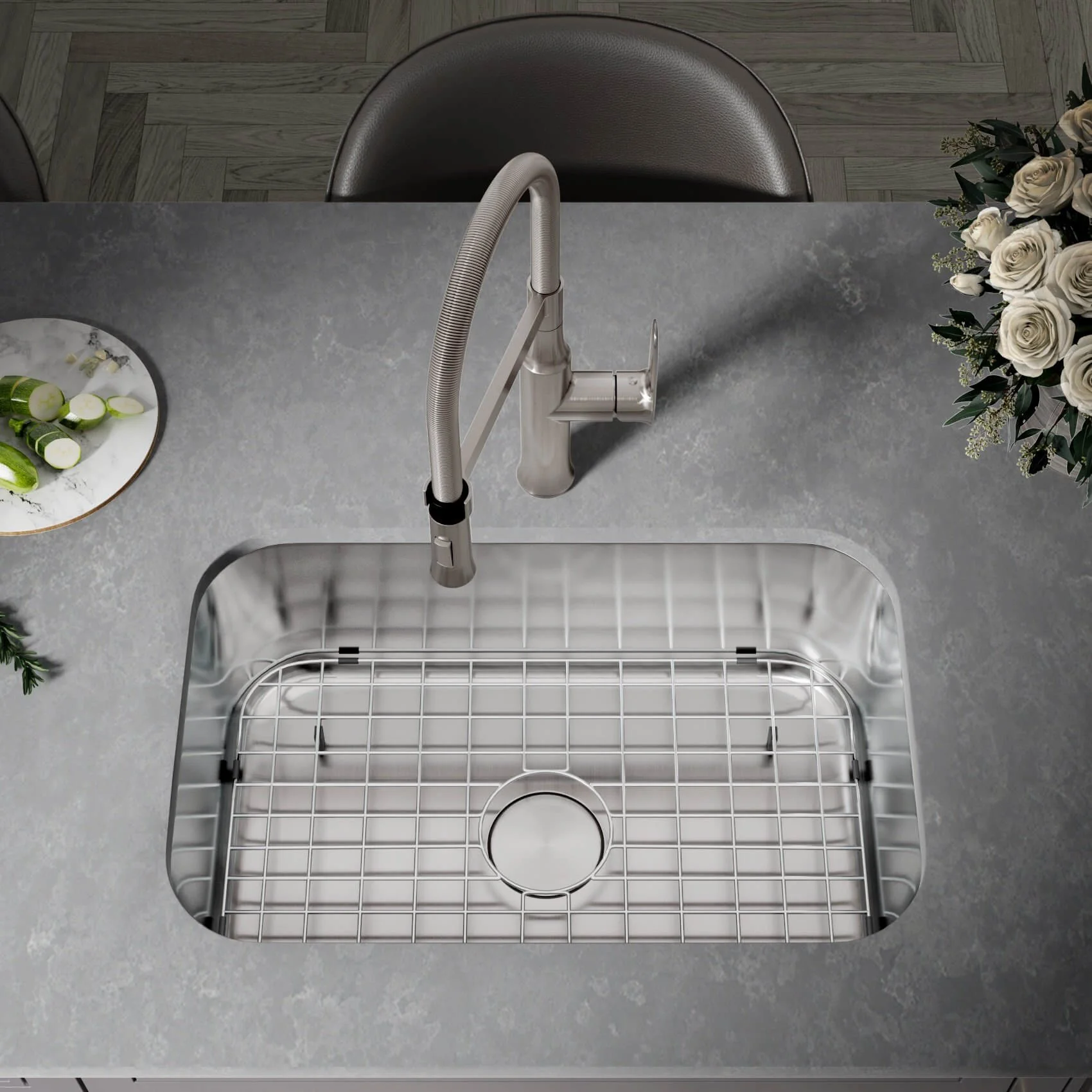 31" Large Undermount Stainless Steel Single Bowl Kitchen Sink, KSN-3118-9-S - Image 6