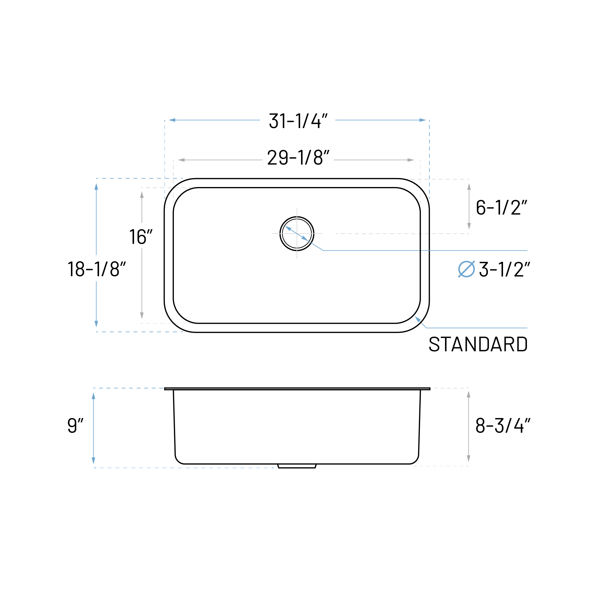 31" Large Undermount Stainless Steel Single Bowl Kitchen Sink, KSN-3118-9-S - Image 8
