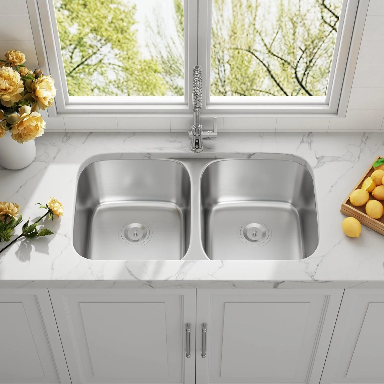 32" Large Undermount Double Bowl Stainless Steel Kitchen Sink, KSN-3218-9-D - Image 3