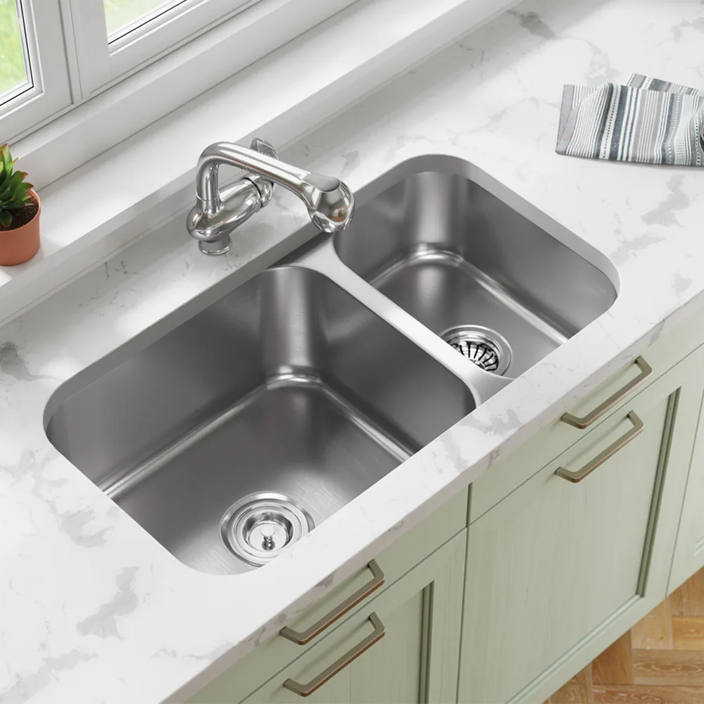 32" Undermount Reversible 80/20 Double Bowl Stainless Steel Kitchen Sink, KSN-3218-D - Image 5