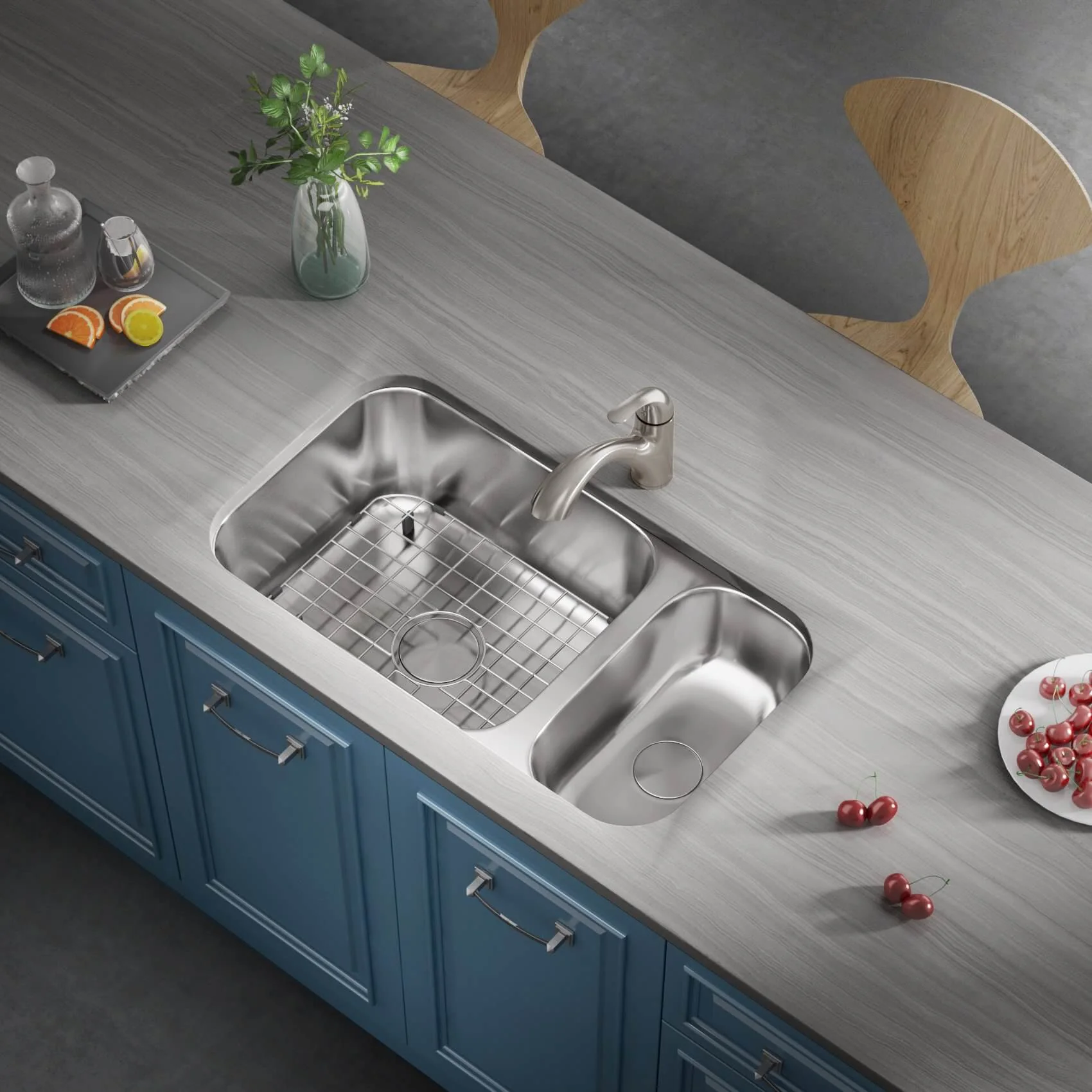 32" Undermount Reversible 80/20 Double Bowl Stainless Steel Kitchen Sink, KSN-3218-D - Image 7