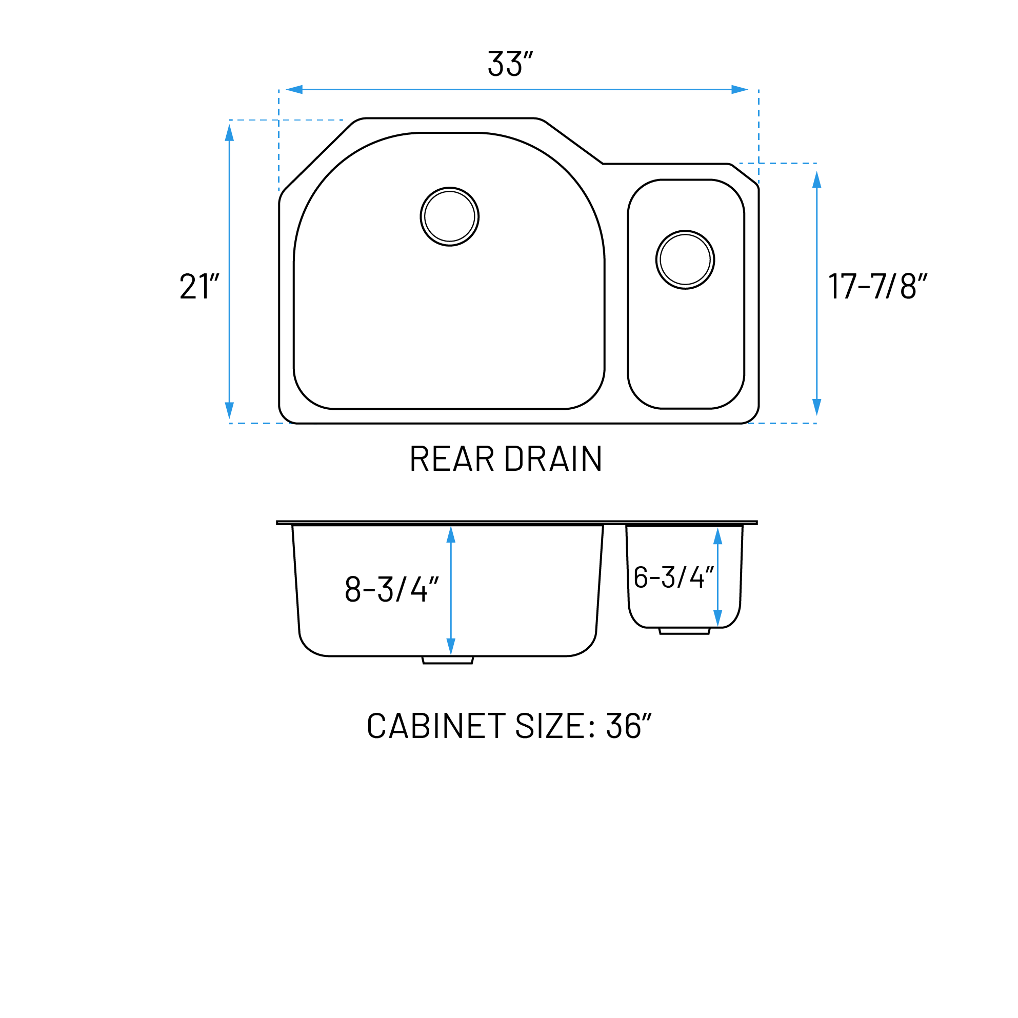 33" Undermount 80/20 Offset Double Bowl Stainless Steel Kitchen Sink, KSN-3321 - Image 2