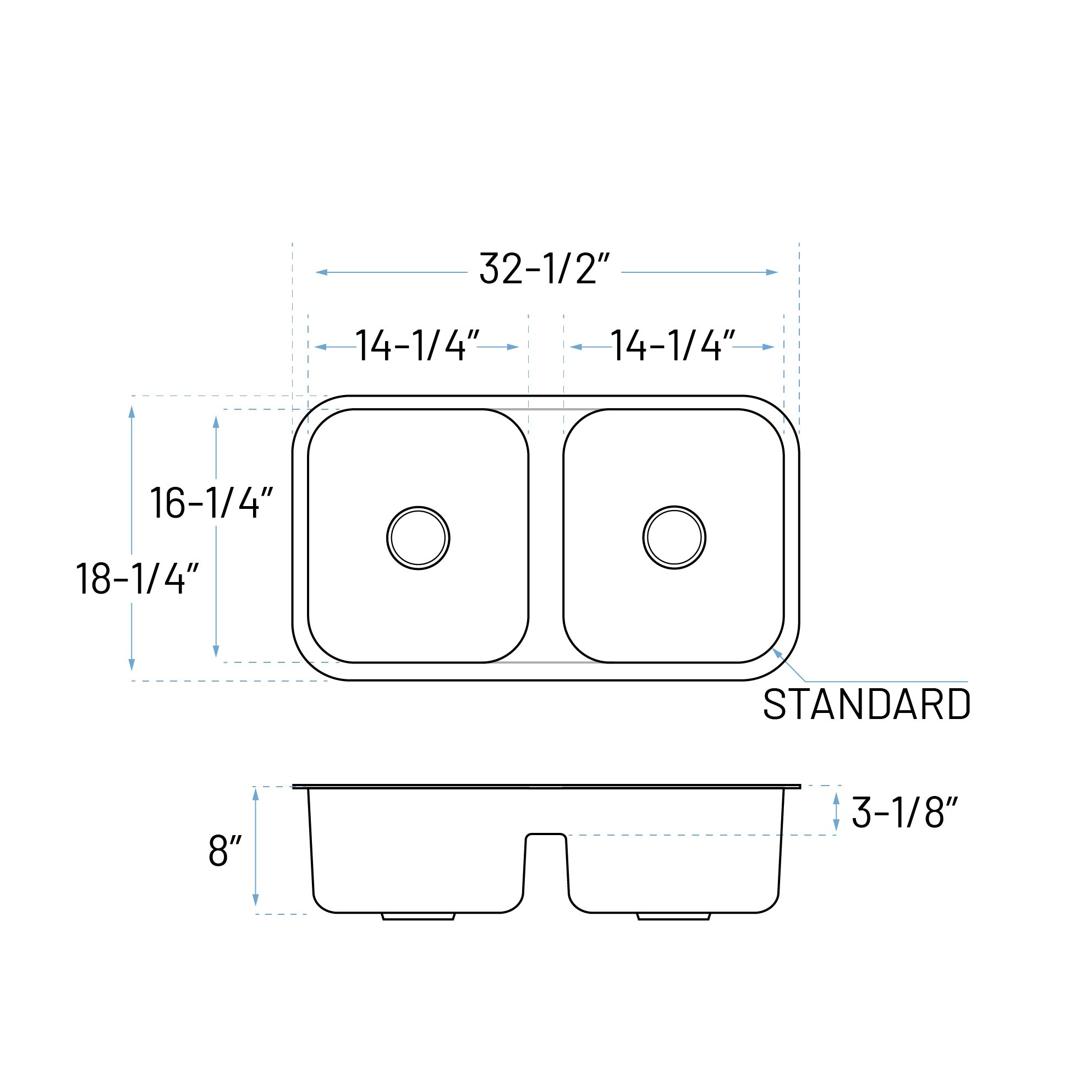 32" Undermount Low Divide 50/50 Double Bowl Stainless Steel Kitchen Sink, LD-3218 - Image 6