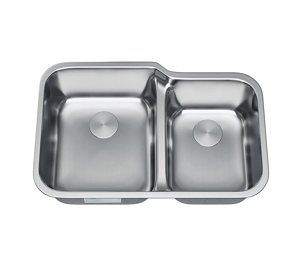 32" Low Divide Offset Undermount Stainless Steel Double Bowl Kitchen Sink, LD-3221 - Image 6