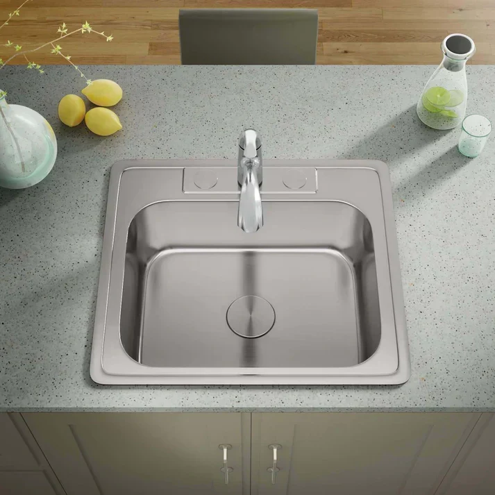 25" Top Mount Stainless Steel 3-Hole Single Bowl Kitchen Sink, TOP-2522-8-S - Image 4