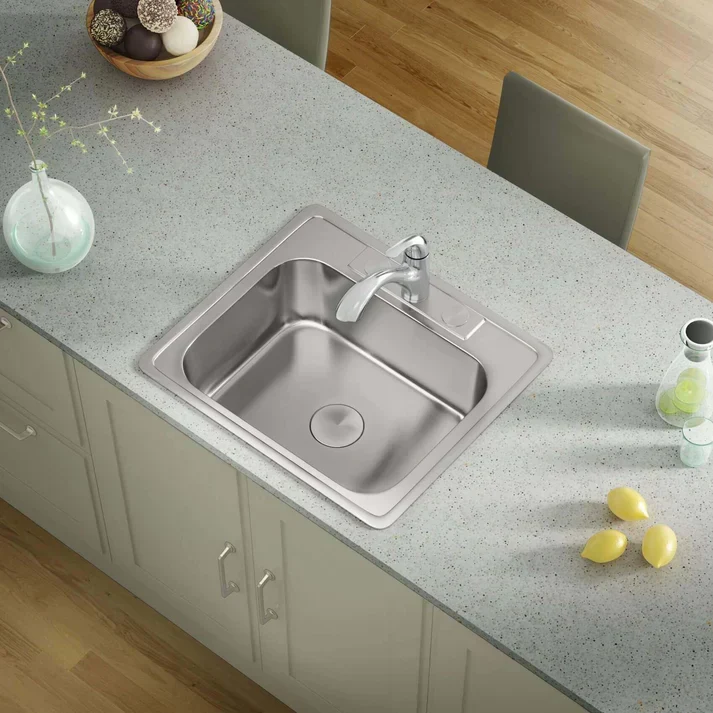 25" Top Mount Stainless Steel 3-Hole Single Bowl Kitchen Sink, TOP-2522-8-S - Image 5
