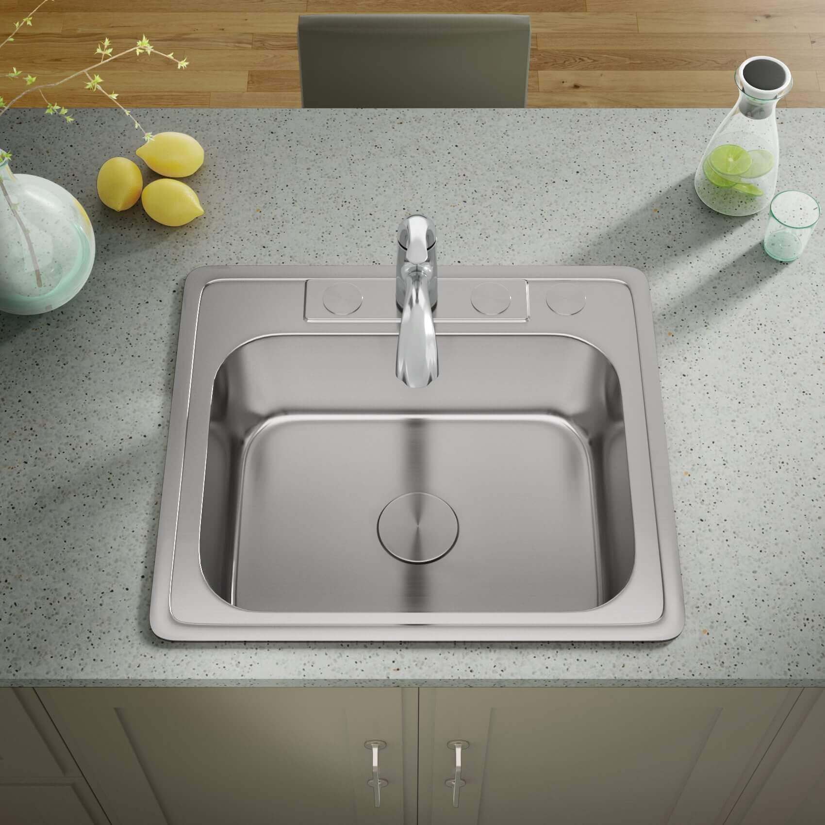 25" Top Mount Stainless Steel 4-Hole Single Bowl Kitchen Sink, TOP-2522-8-S 22G - Image 3